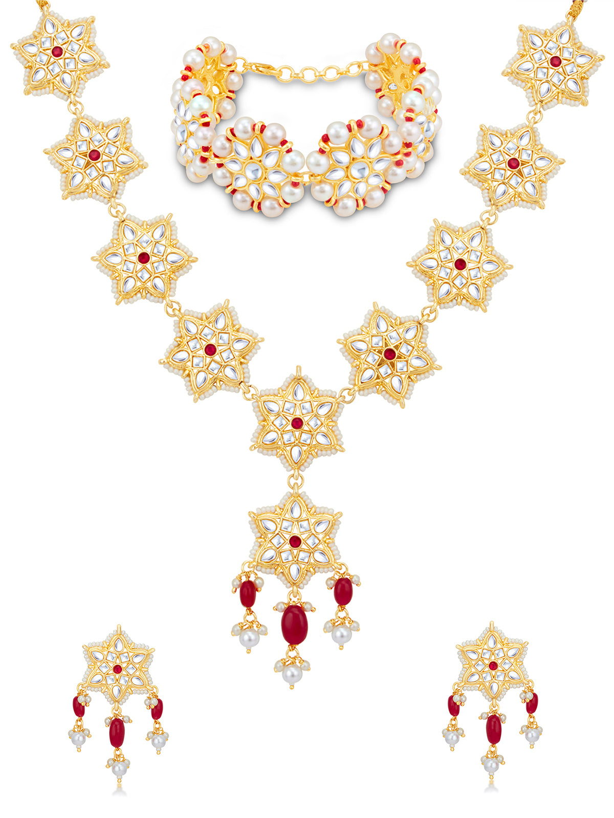 Sukkhi Lovely Gold Plated Kundan & Pearl Necklace Combo Set Worn By Karisma Kapoor CBMIX100641