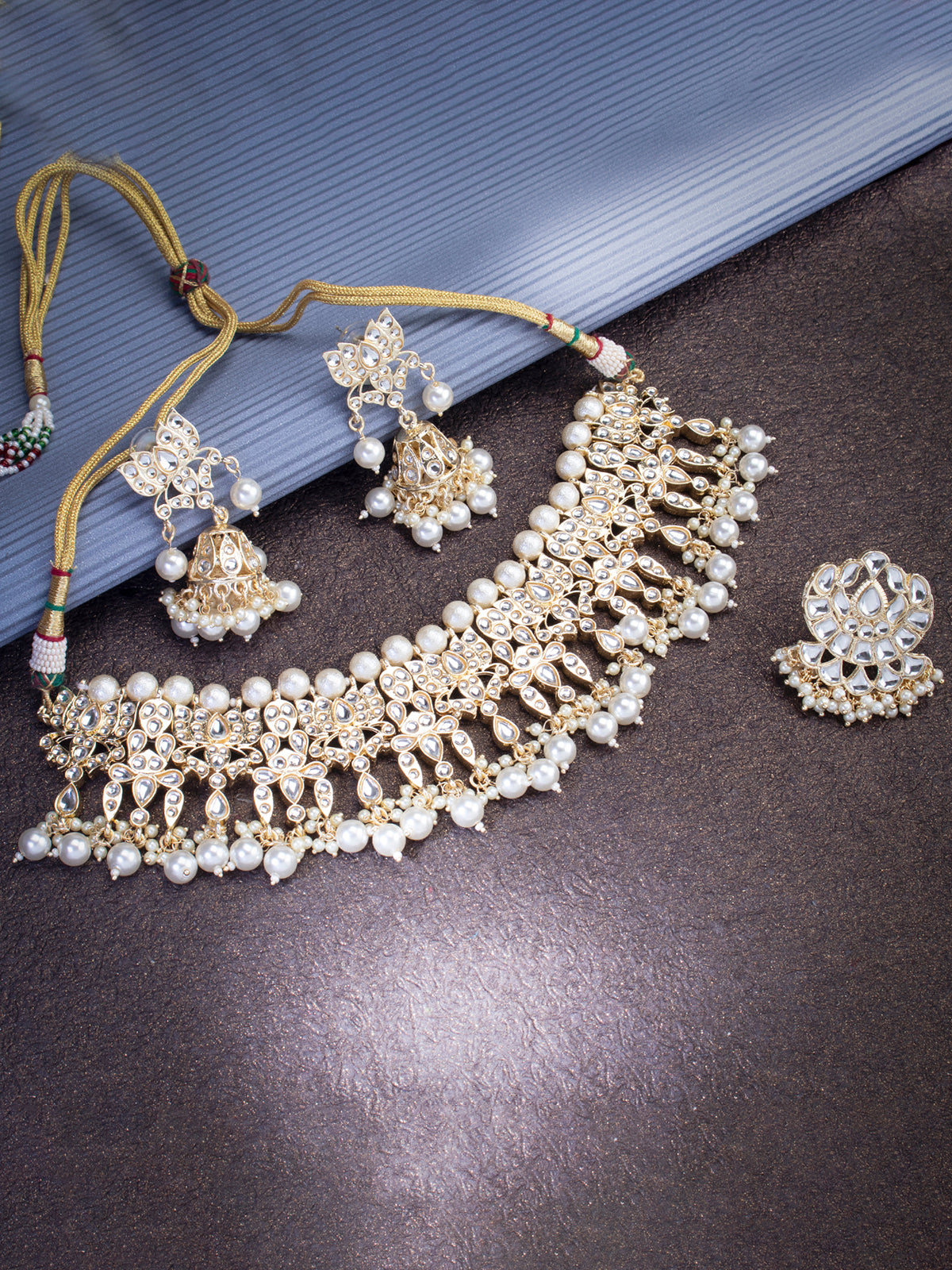 Sukkhi Elegant Gold Plated Kundan & Pearl Choker Necklace Combo Set Worn By Karisma Kapoor CBMIX100648