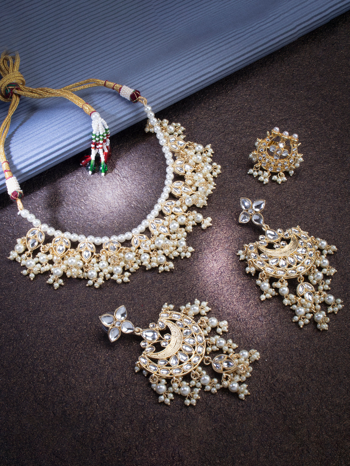 Sukkhi Amazing Gold Plated Kundan & Pearl Choker Necklace Combo Set Worn By Karisma Kapoor CBMIX100649