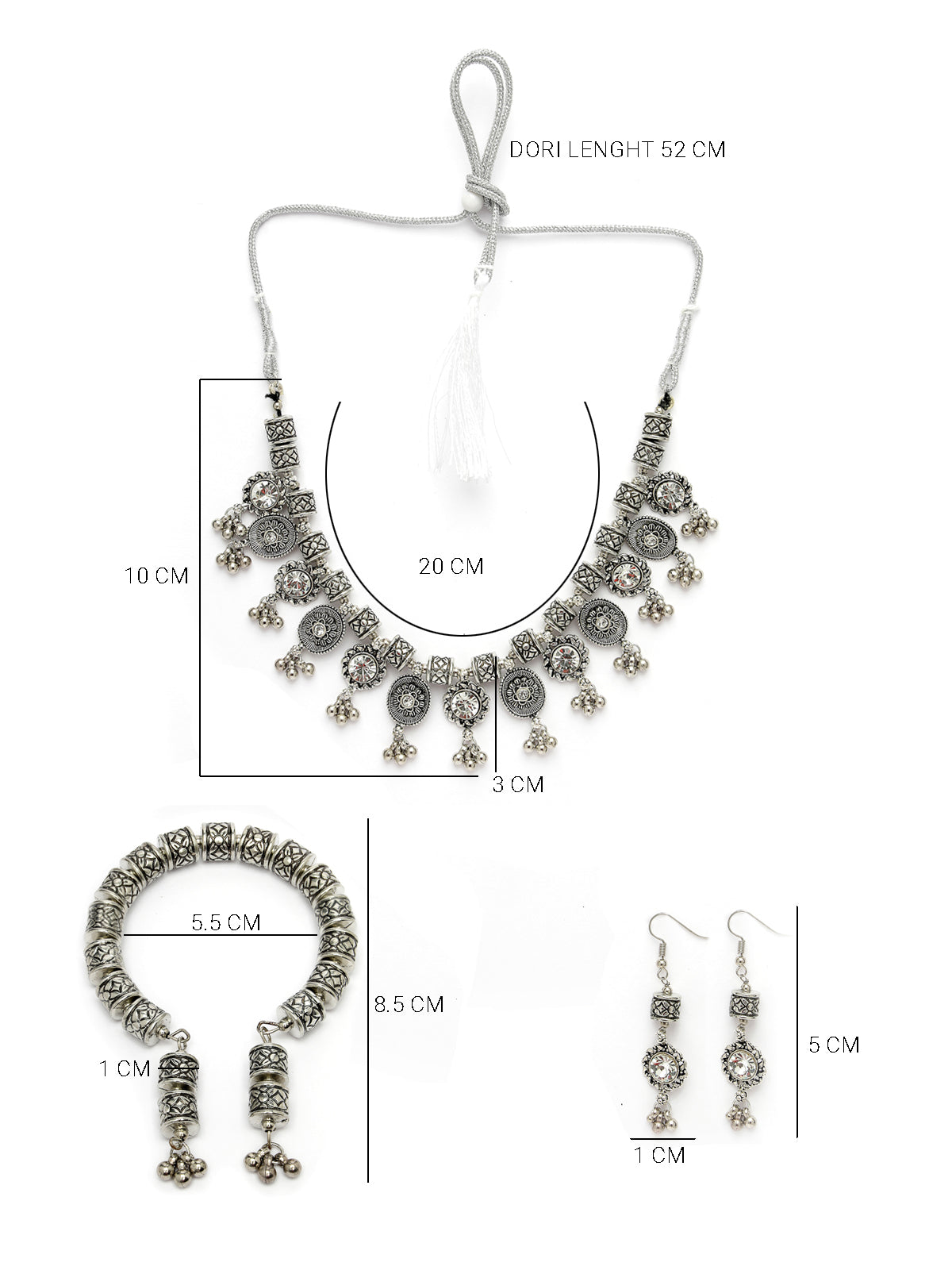 Sukkhi Iconic Oxidised Rhodium Plated With Crystal Stones Studded Choker Necklace Set with Dangler Earring & Adjustable Bracelet Combo Jewellery Set For Women & Girls|Set of 1|CBMIX106030