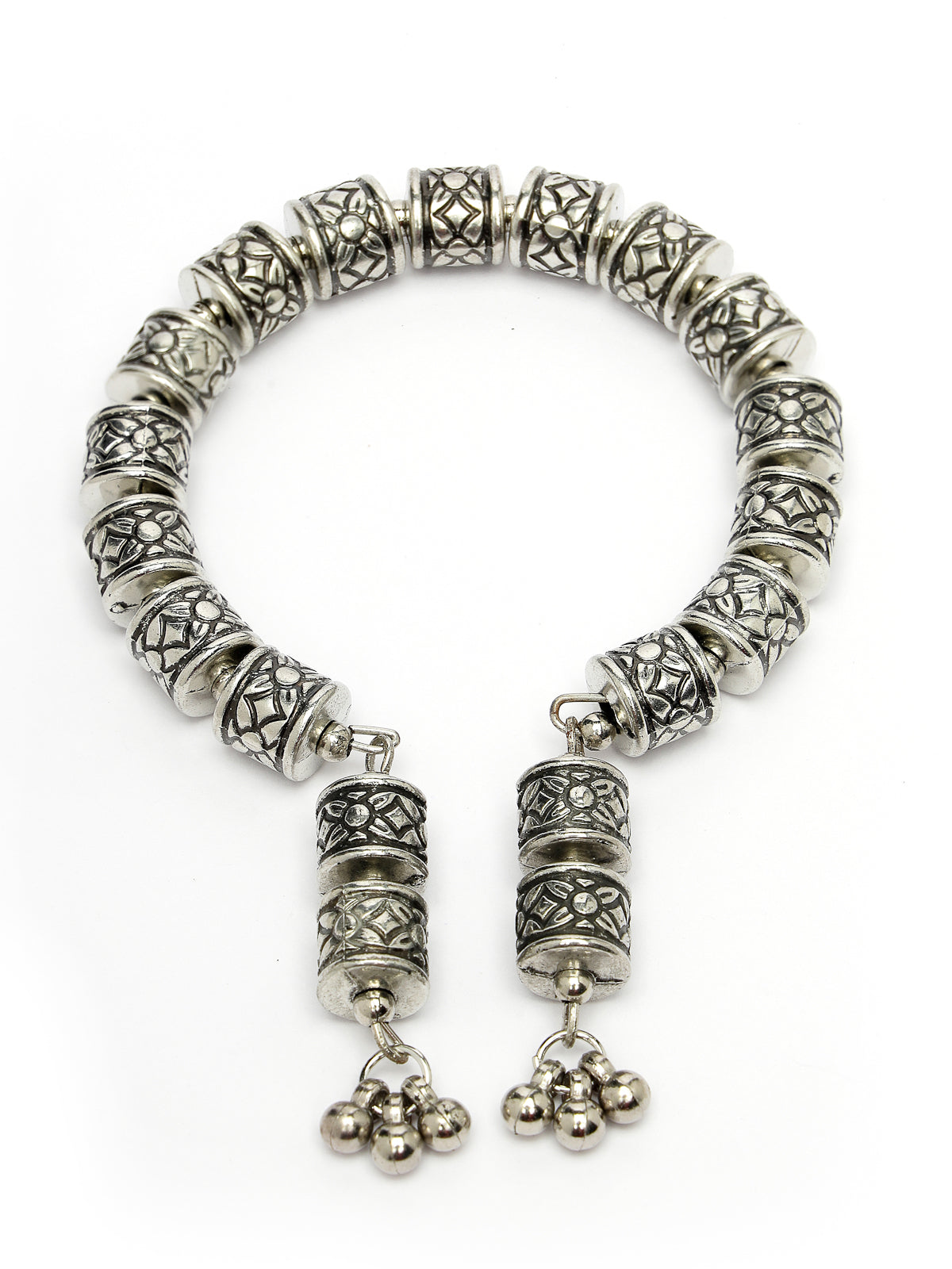Sukkhi Pretty Oxidised Rhodium Plated With AD Stones Silver Chokder Necklace Set with Dangler Earring & Adjustable Bracelet Combo Jewellery Set For Women & Girls |Set of 1|CBMIX106031