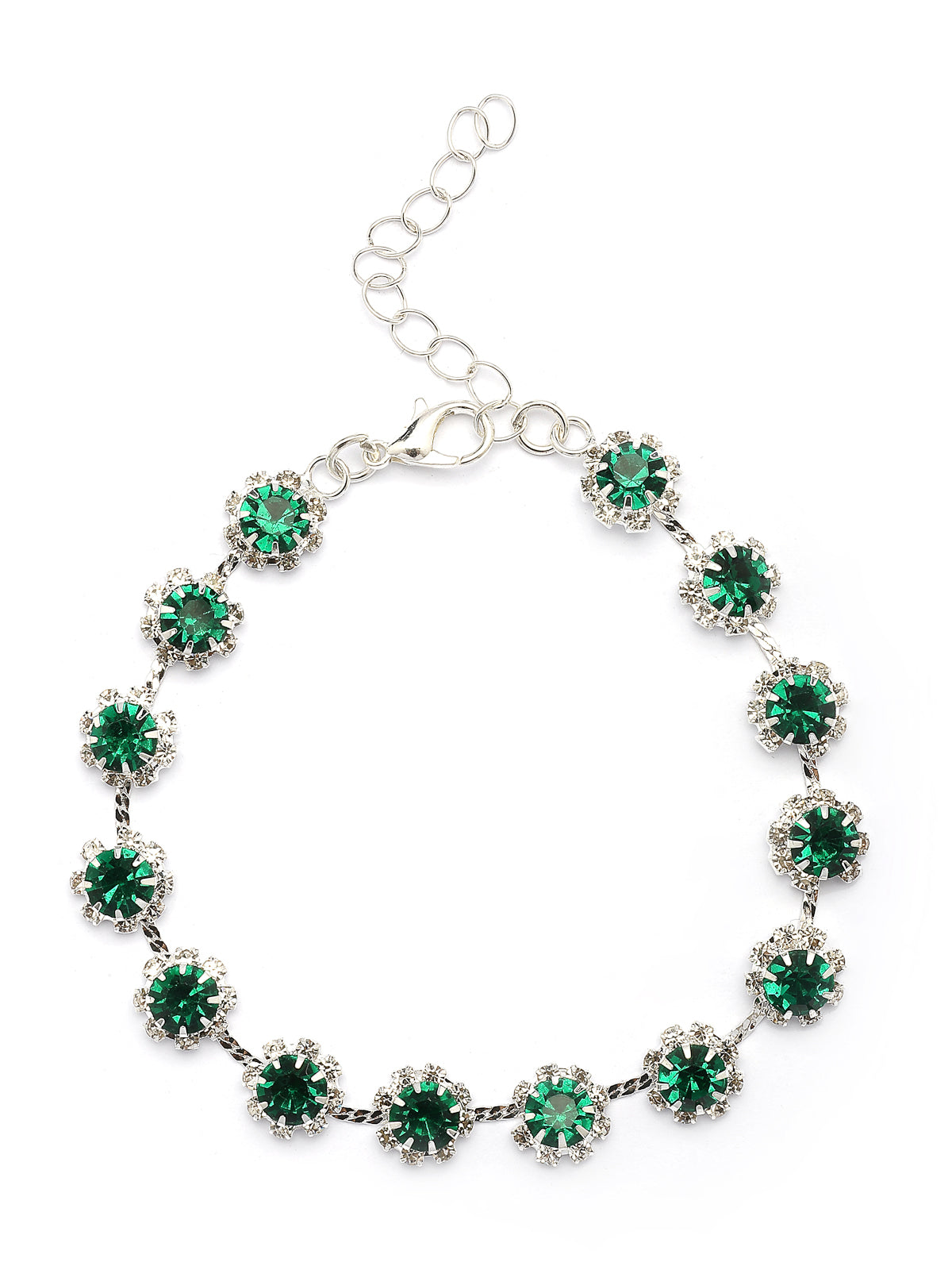 Sukkhi Ornamental Stylish AD Stone Diamonds Studded Rhodium Plated Silver Green Drop Choker Necklace with Drop Earring Combo Jewellery Set for Women & Girls|CBMIX107313