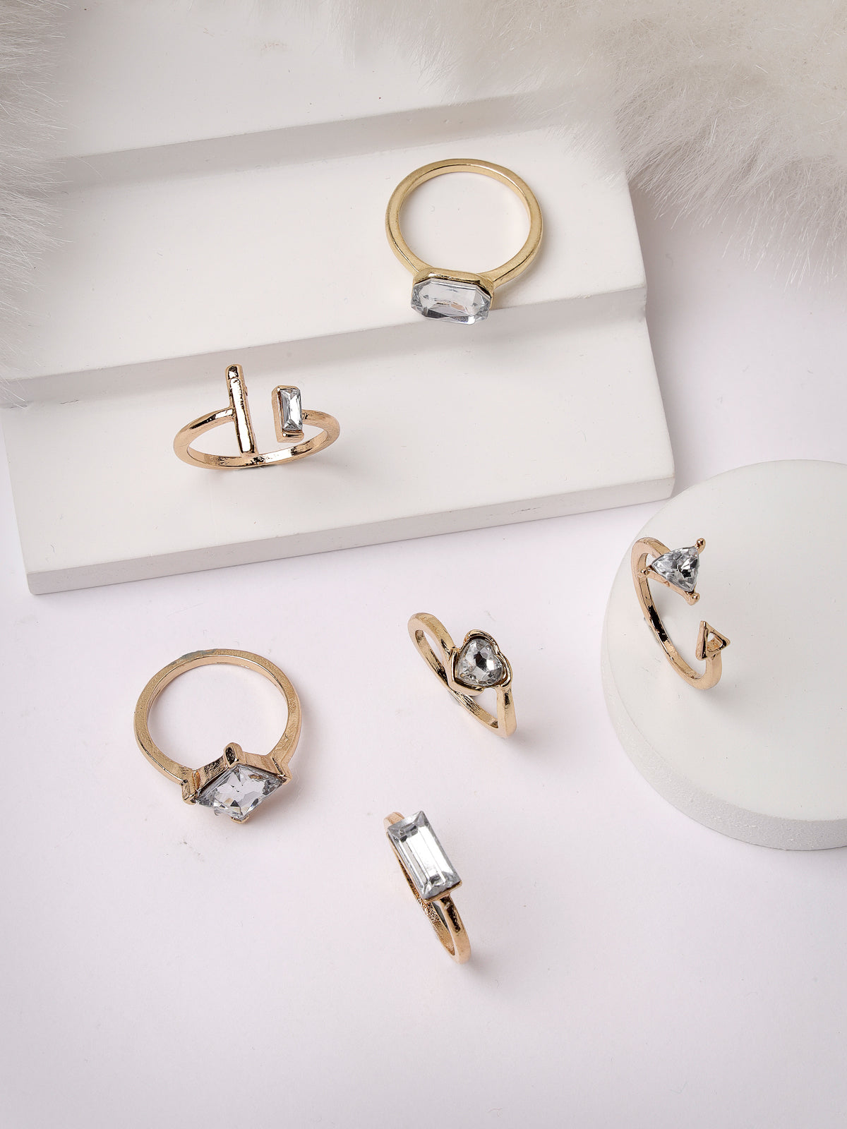 Scintillare by Sukkhi Eye-Catchy Rose Gold Plated with Crystals Stones Studded for Women & Girls | Combo Set of 6 | Boho Midi Stackable Rings|CBR106539