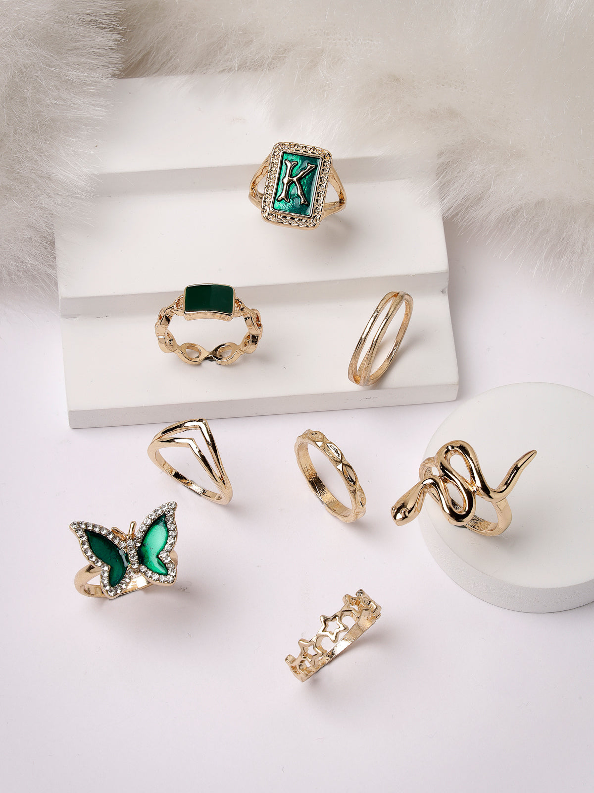 Scintillare by Sukkhi Attractive Rose Gold Plated Crystals Stones Heart & Snake Designs Combo Set Rings for Women & Girls | Combo Set of 6 | Valentine Day Gifts | Boho Midi Stackable Rings|CBR106661