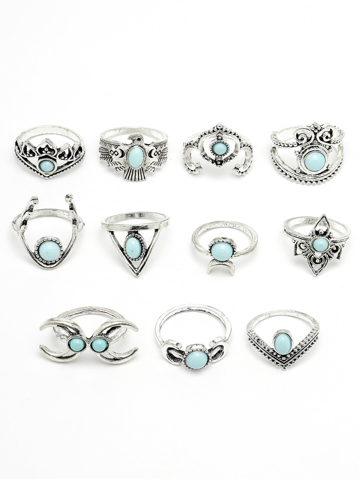 Scintillare by Sukkhi Unique Fashion Rhodium Plated Silver Oxidised Midi Combo Finger Rings for Women & Girls Set of 10 | Boho Midi Stackable Knuckle Rings|CBR106779