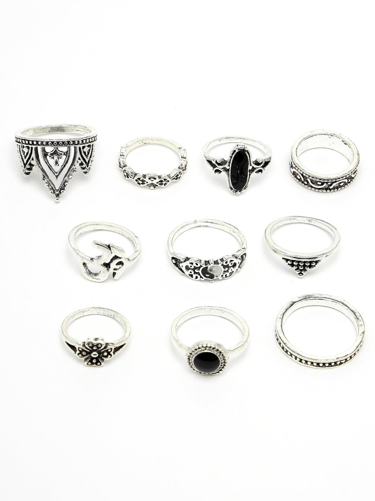 Scintillare by Sukkhi Unique Stylish Rhodium Plated Silver Oxidised with Crystals Stones Studded Silver Midi Finger Rings Combo Set of 5 for Women & Girls|Boho Midi Stackable Knuckle Rings|CBR106817