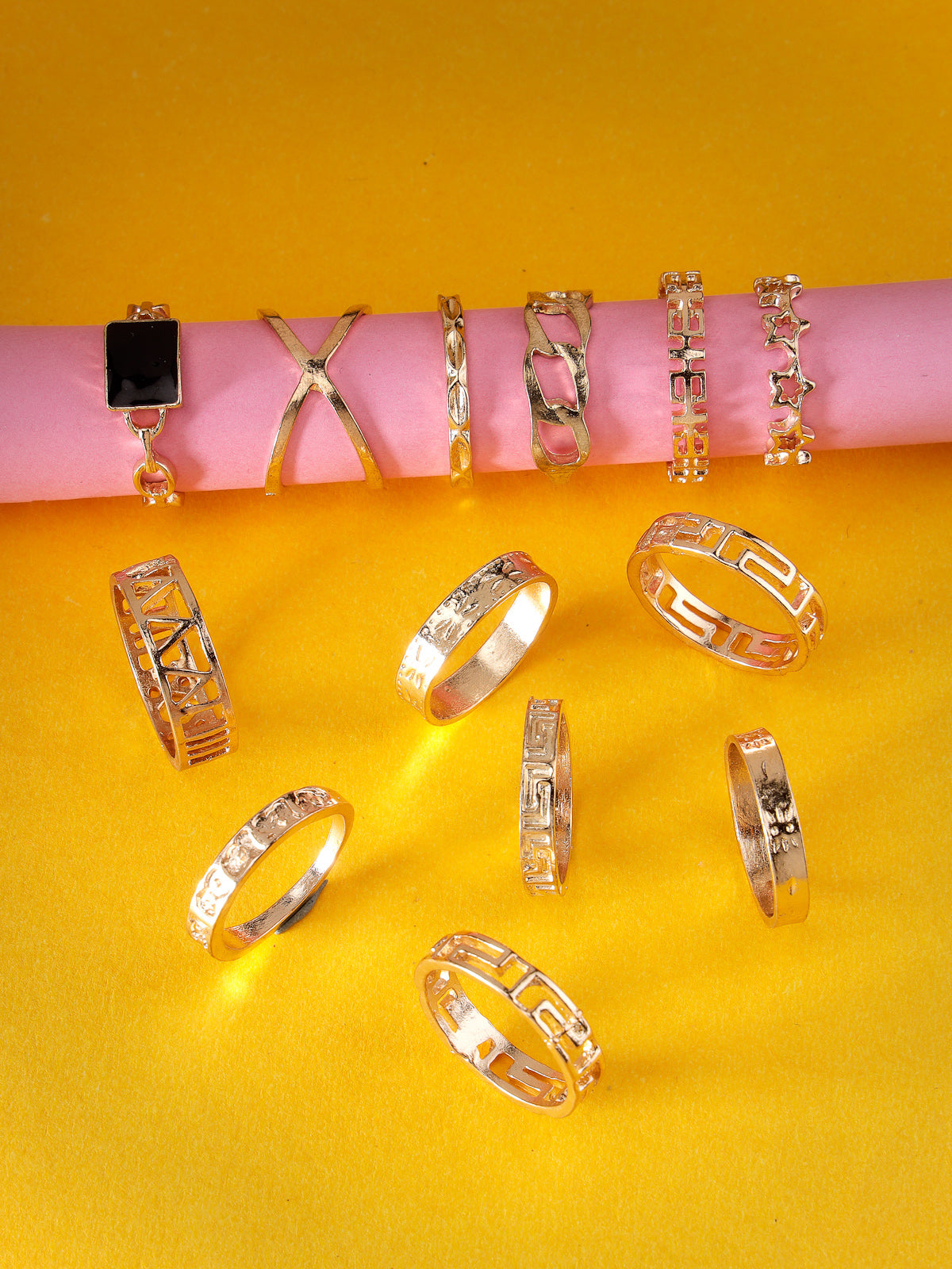 Scintillare by Sukkhi Unique Fashion Rhodium Plated Silver Oxidised Midi Combo Finger Rings for Women & Girls Set of 10 | Boho Midi Stackable Knuckle Rings|CBR106779