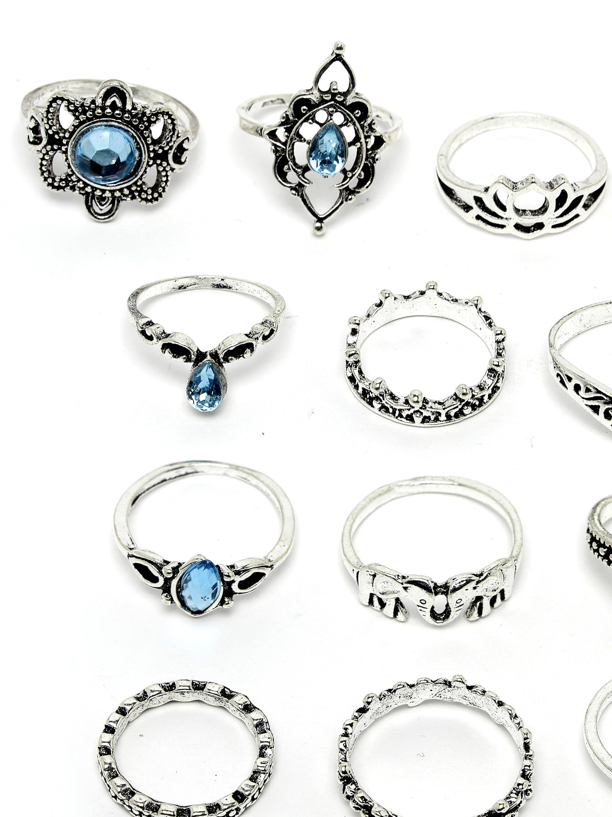 Scintillare by Sukkhi Amazing Rhodium Plated Silver Oxidised Rings Combo Set of 8 for Women & Girls | Boho Midi Stackable Knuckle Rings|CBR106821