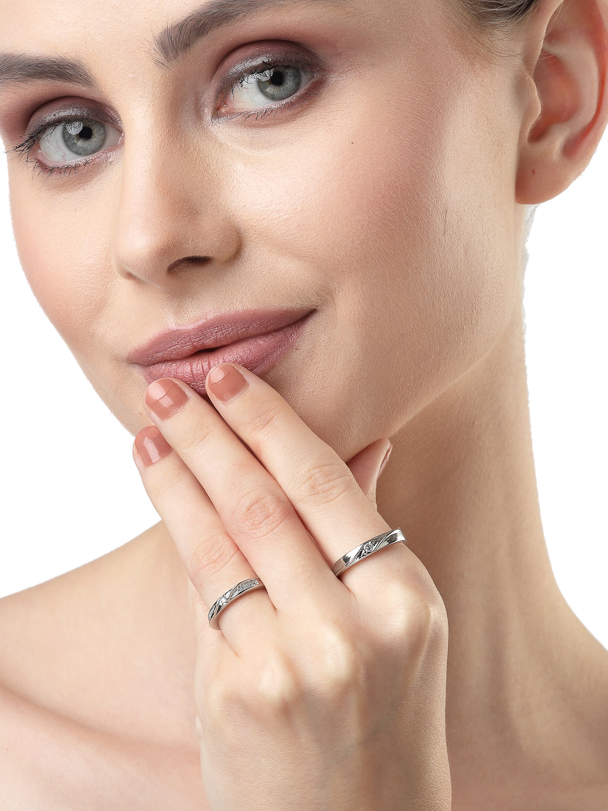 Scintillare by Sukkhi Charming Rhodium Plated Silver American diamond solitaire Couple Promise Stylish Finger Ring for Men & Women |Rings for Girls|Valentines Day Gifts Collection|CR106606-CR106606