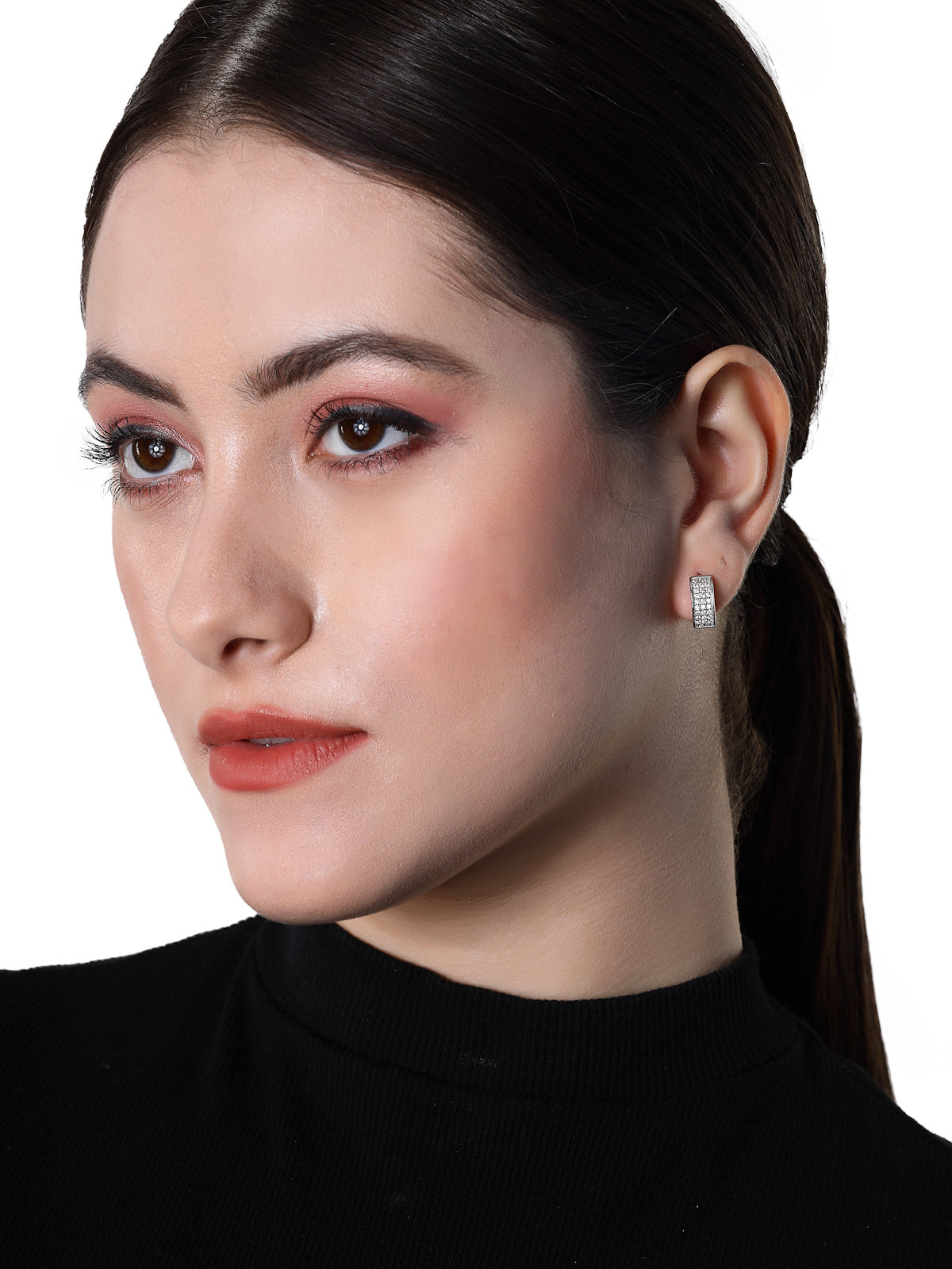 Pissara by Sukkhi Elegant 925 Sterling Silver Round Shaped Cubic Zirconia Hoop Earrings For Women & Girls|with Authenticity Certificate, 925 Stamp & 6 Months Warranty E105094