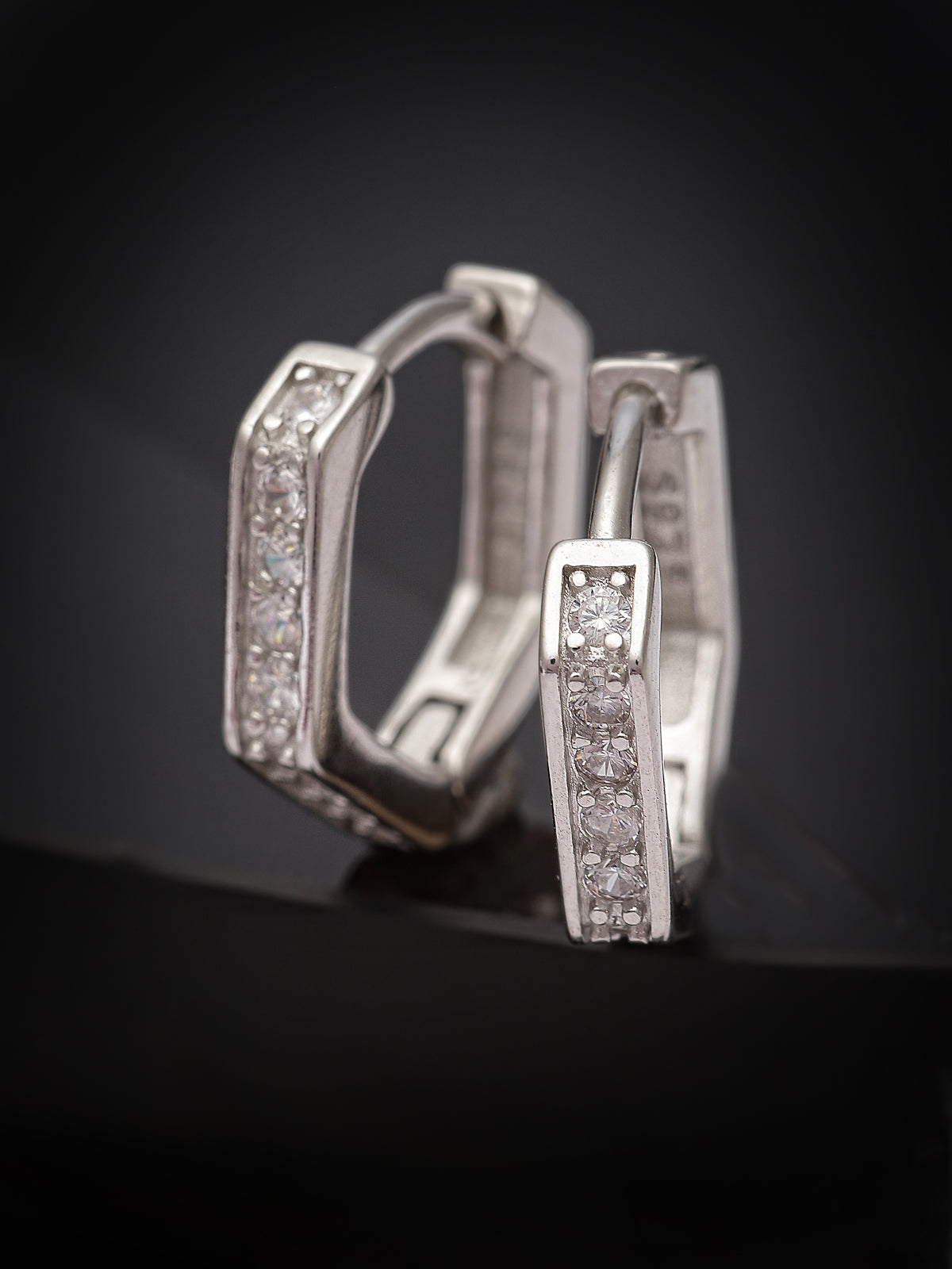 Pissara by Sukkhi Sparking 925 Sterling Silver Pentagon Shaped Cubic Zirconia Hoop Earrings For Women & Girls|with Authenticity Certificate, 925 Stamp & 6 Months Warranty E105097