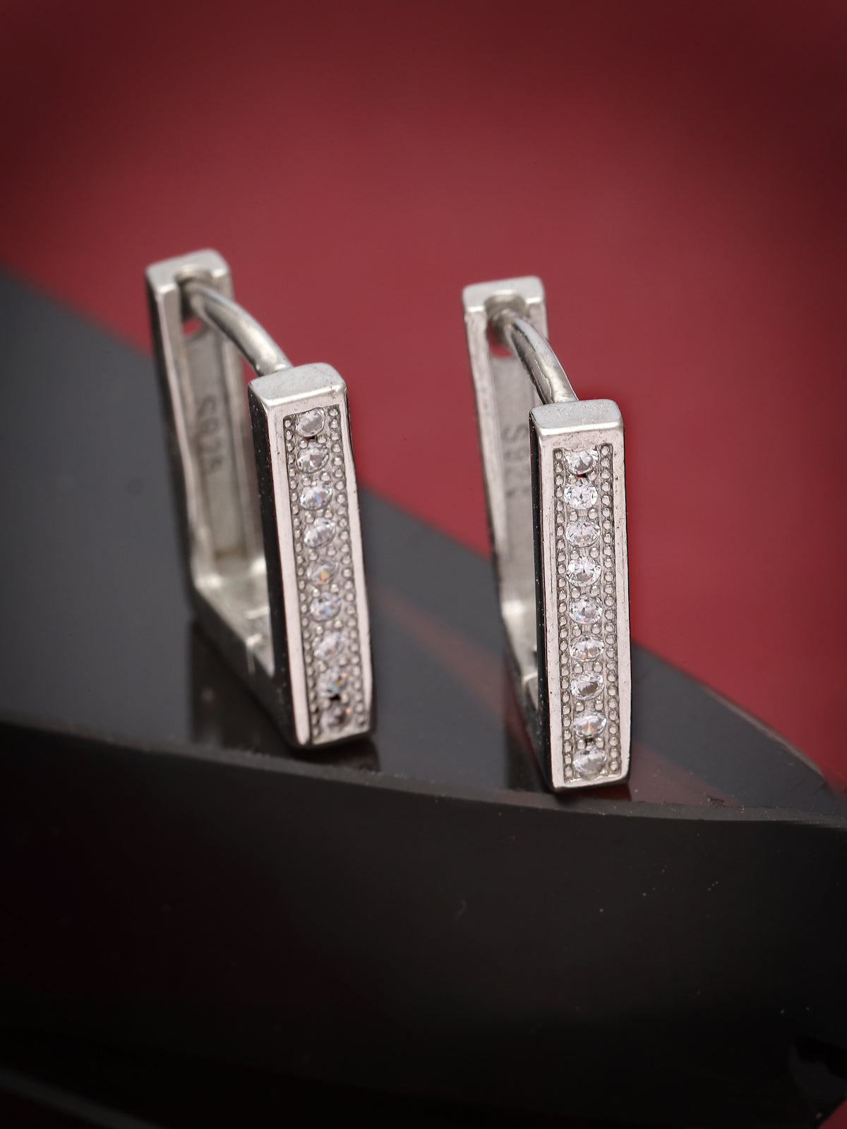 Pissara by Sukkhi Stunning 925 Sterling Silver Square Shaped Cubic Zirconia Hoop Earrings For Women & Girls|with Authenticity Certificate, 925 Stamp & 6 Months Warranty E105101