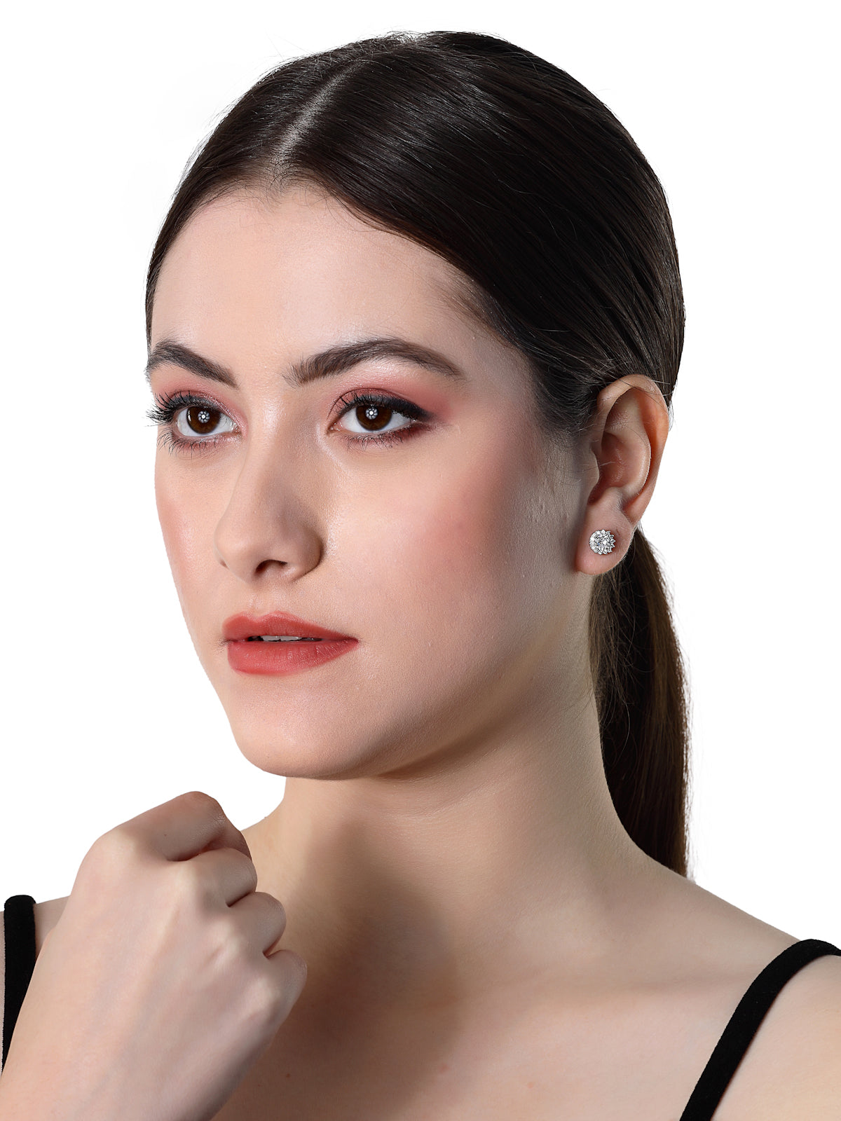 Pissara by Sukkhi Modern 925 Sterling Silver Round Shaped Cubic Zirconia Stud Earrings For Women & Girls|with Authenticity Certificate, 925 Stamp & 6 Months Warranty E105105