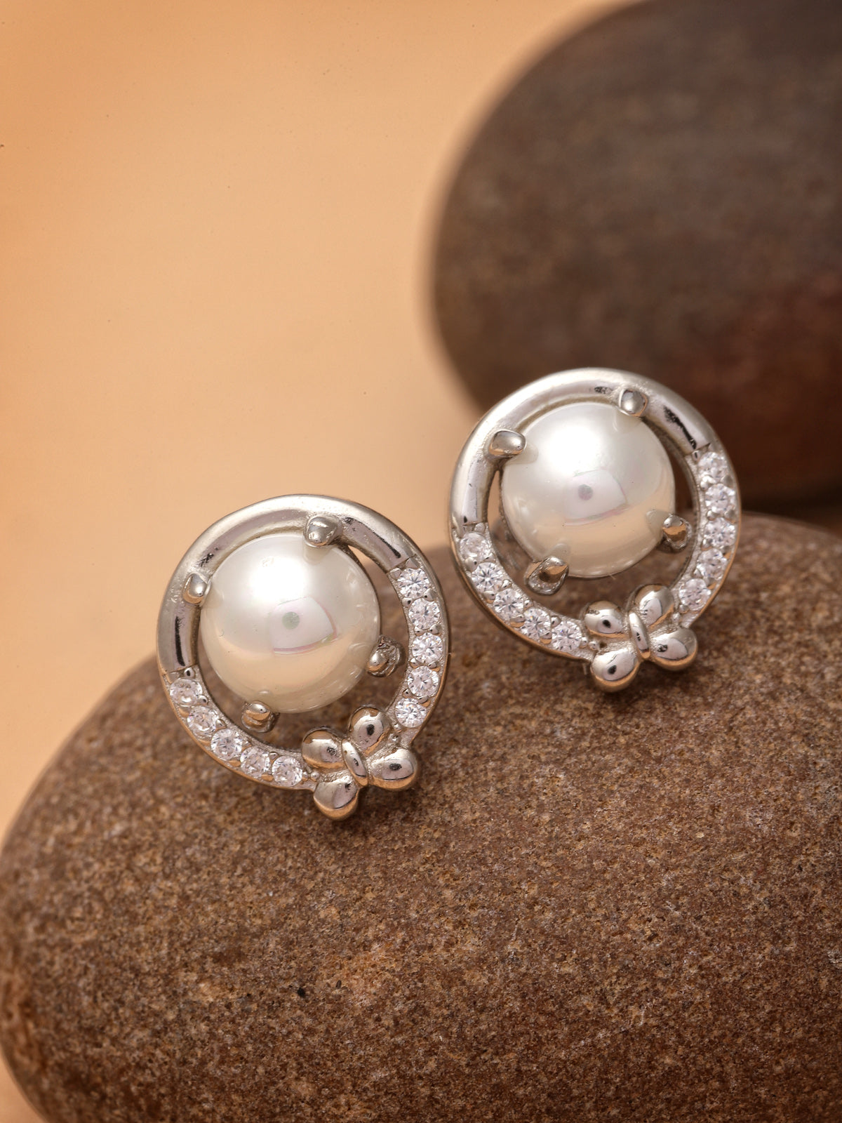 Pissara by Sukkhi Gleaming 925 Sterling Silver Round Shaped Cubic Zirconia Stud Earrings For Women & Girls|with Authenticity Certificate, 925 Stamp & 6 Months Warranty E105108