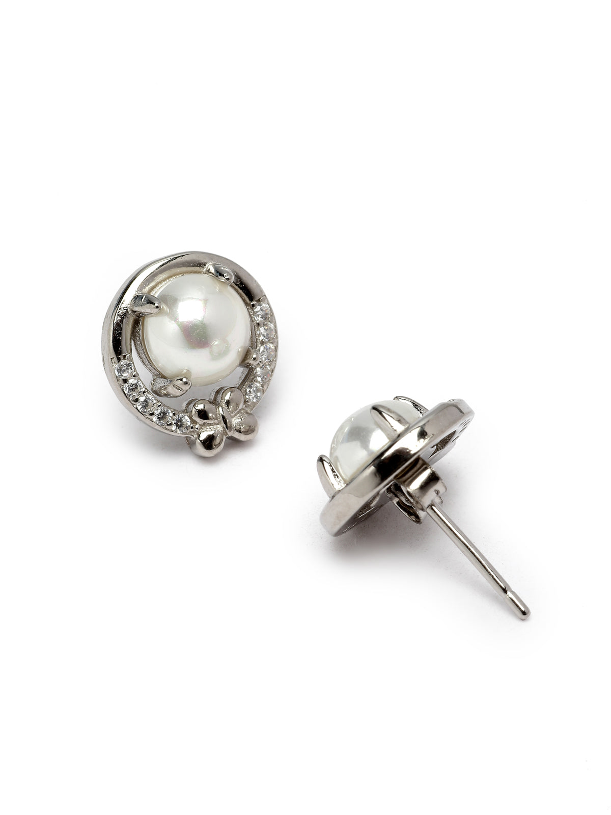 Pissara by Sukkhi Gleaming 925 Sterling Silver Round Shaped Cubic Zirconia Stud Earrings For Women & Girls|with Authenticity Certificate, 925 Stamp & 6 Months Warranty E105108