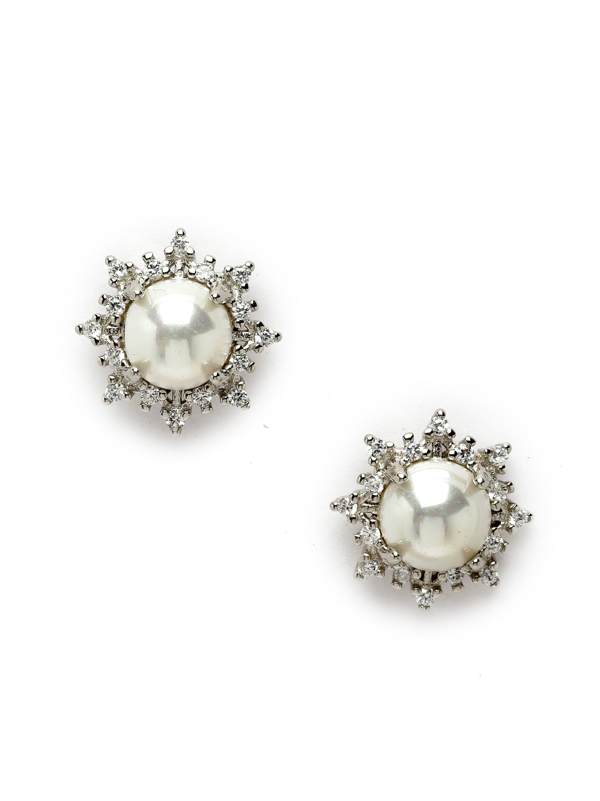 Pissara by Sukkhi Incredible 925 Sterling Silver Floral Shaped Cubic Zirconia Stud Earrings For Women & Girls|with Authenticity Certificate, 925 Stamp & 6 Months Warranty E105109