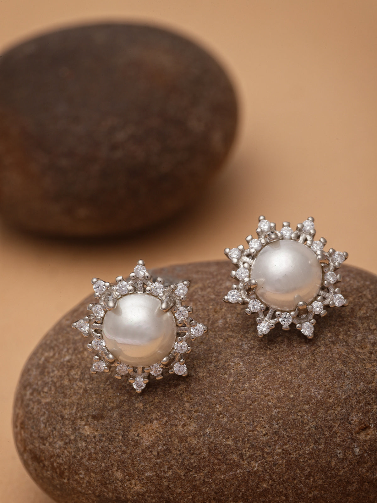 Pissara by Sukkhi Incredible 925 Sterling Silver Floral Shaped Cubic Zirconia Stud Earrings For Women & Girls|with Authenticity Certificate, 925 Stamp & 6 Months Warranty E105109