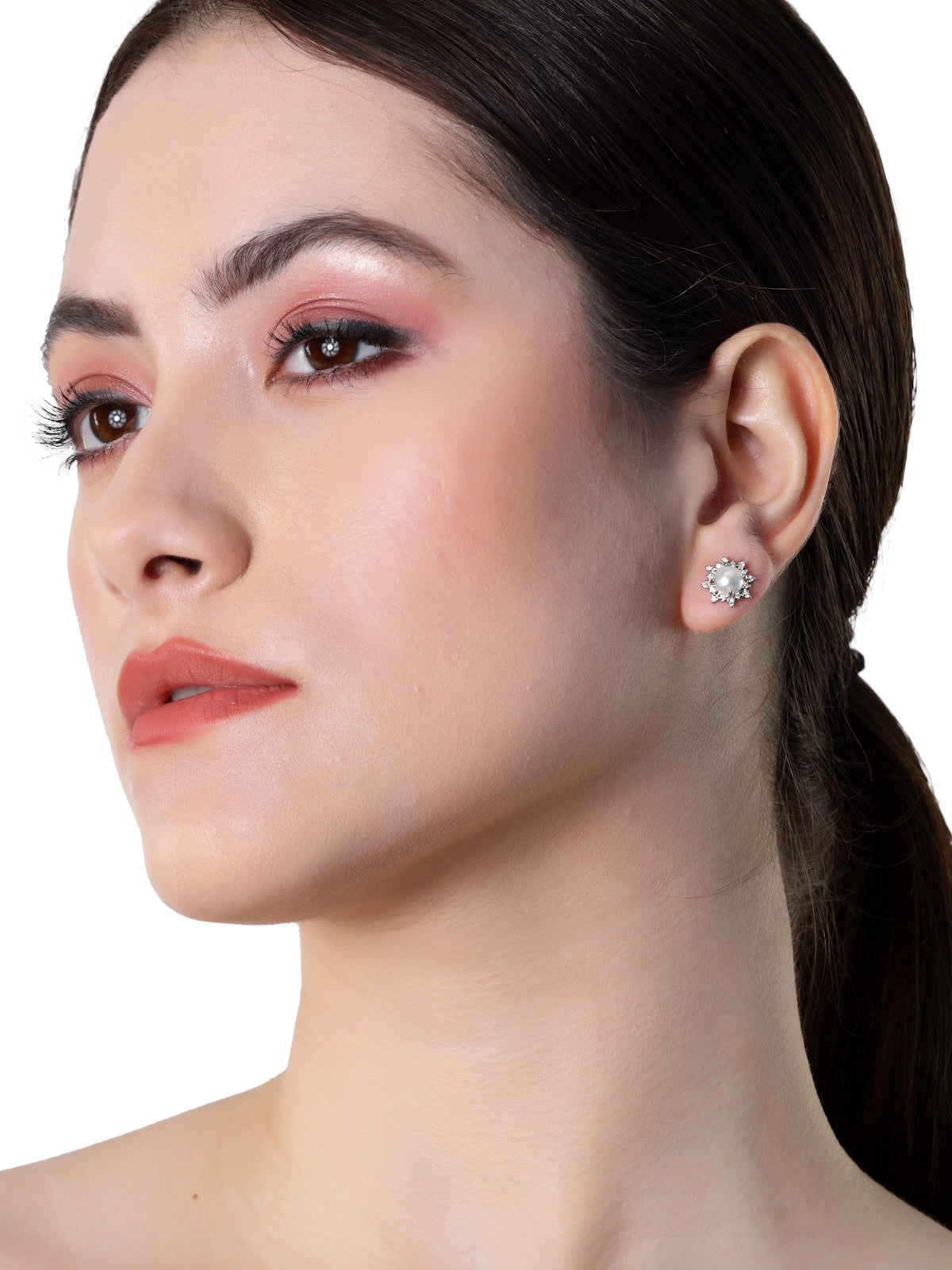 Pissara by Sukkhi Incredible 925 Sterling Silver Floral Shaped Cubic Zirconia Stud Earrings For Women & Girls|with Authenticity Certificate, 925 Stamp & 6 Months Warranty E105109