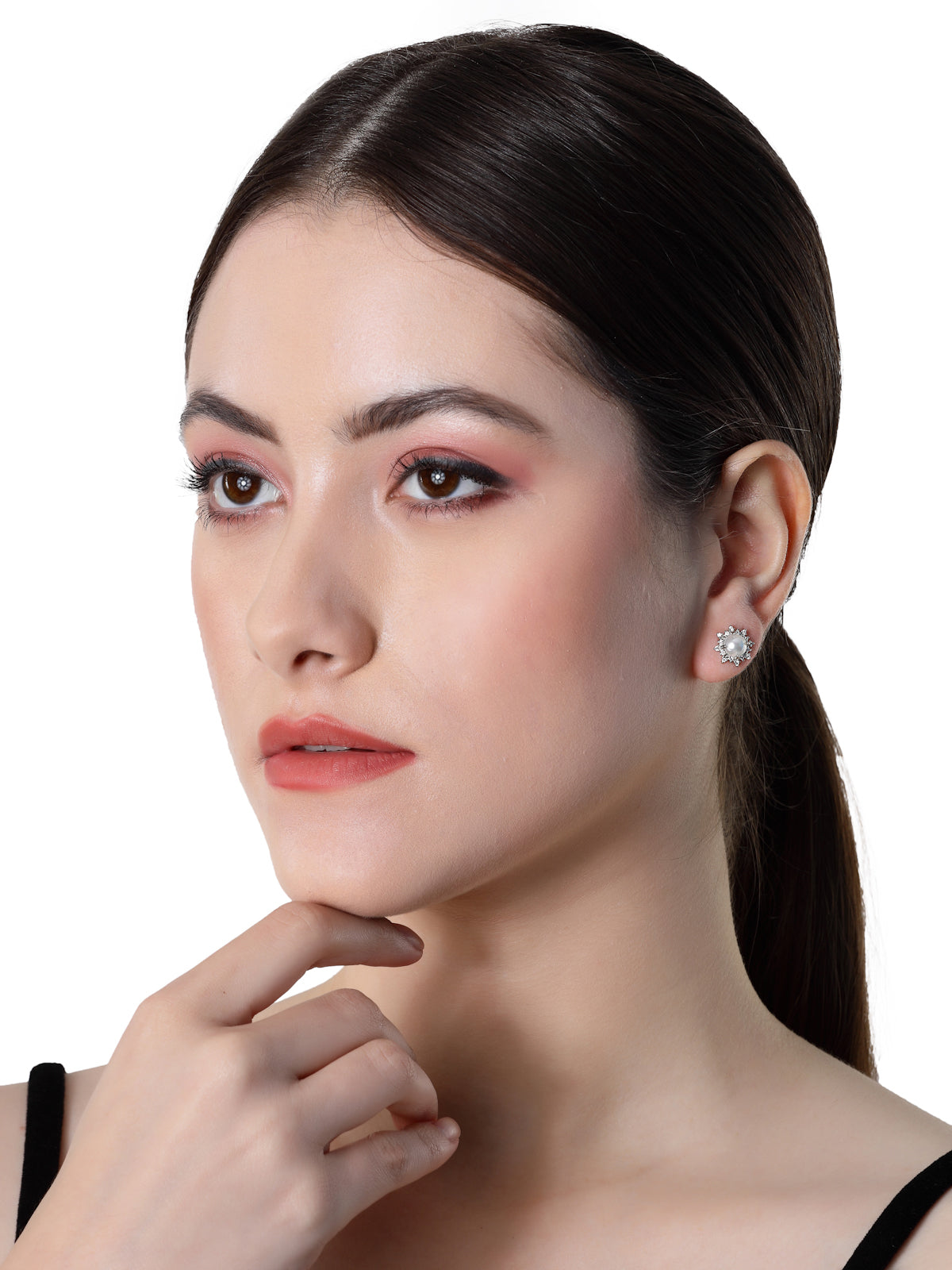 Pissara by Sukkhi Incredible 925 Sterling Silver Floral Shaped Cubic Zirconia Stud Earrings For Women & Girls|with Authenticity Certificate, 925 Stamp & 6 Months Warranty E105109