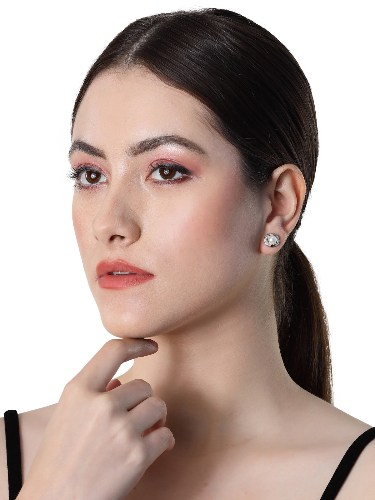 Pissara by Sukkhi Glossy 925 Sterling Silver Round Shaped Cubic Zirconia Stud Earrings For Women & Girls|with Authenticity Certificate, 925 Stamp & 6 Months Warranty E105110