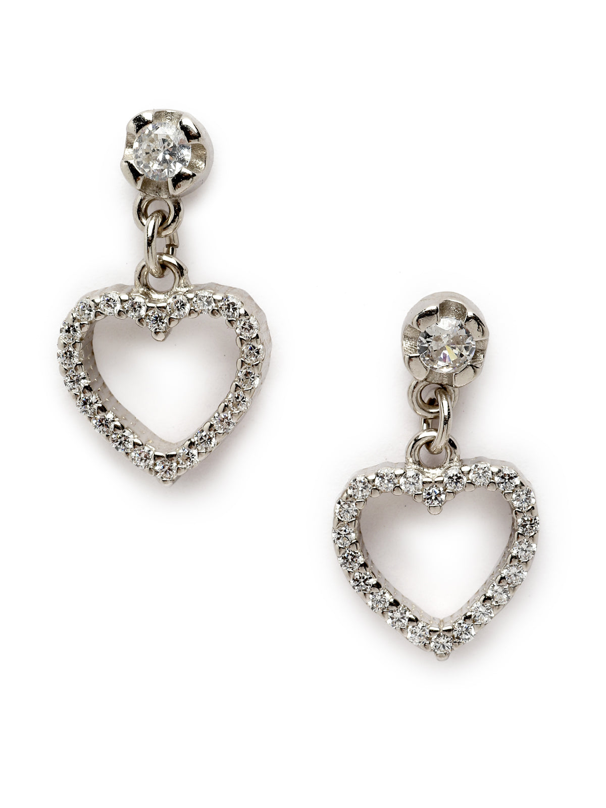Pissara by Sukkhi Splendid 925 Sterling Silver Heart Shaped Cubic Zirconia Dangle Earrings For Women & Girls|with Authenticity Certificate, 925 Stamp & 6 Months Warranty E105111