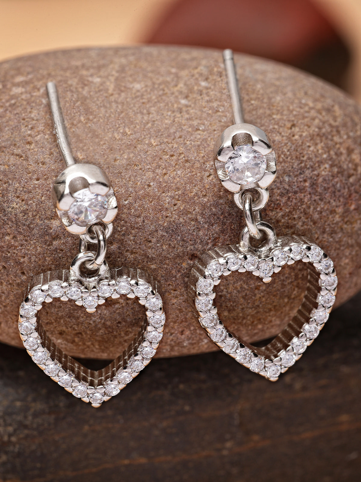 Pissara by Sukkhi Splendid 925 Sterling Silver Heart Shaped Cubic Zirconia Dangle Earrings For Women & Girls|with Authenticity Certificate, 925 Stamp & 6 Months Warranty E105111