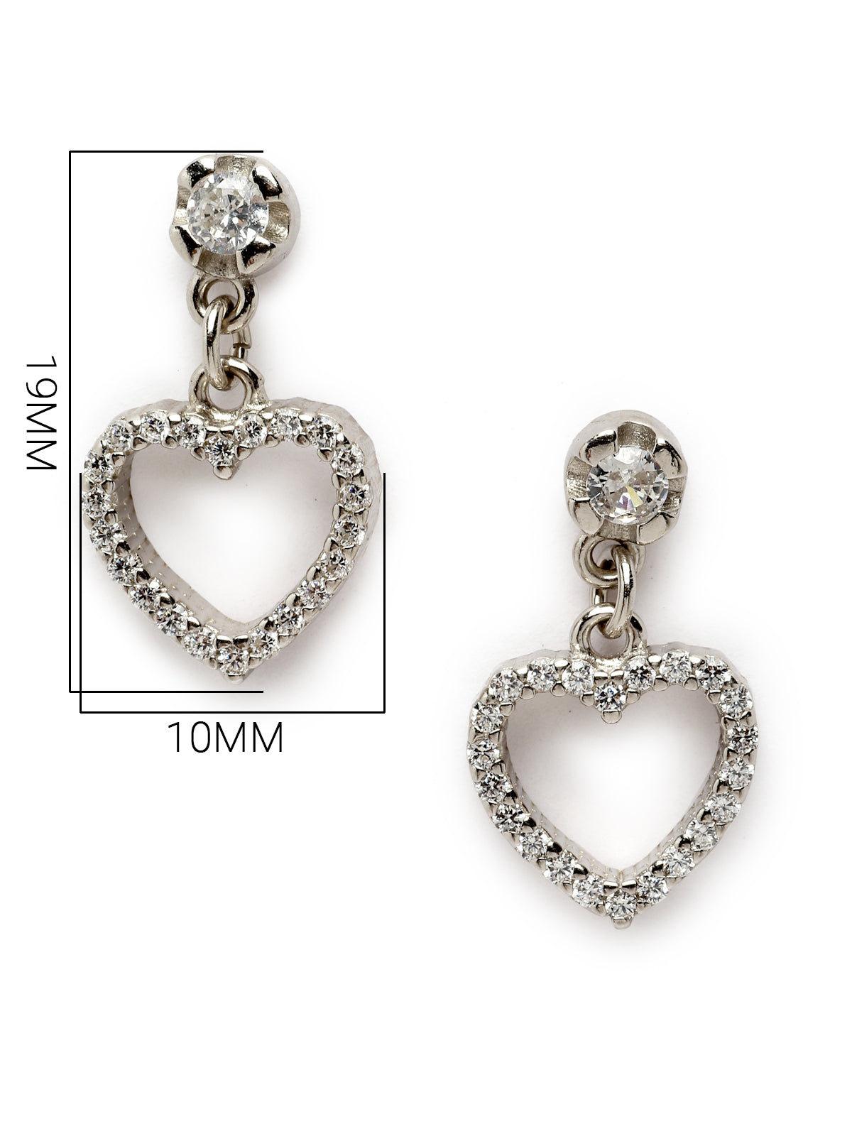 Pissara by Sukkhi Splendid 925 Sterling Silver Heart Shaped Cubic Zirconia Dangle Earrings For Women & Girls|with Authenticity Certificate, 925 Stamp & 6 Months Warranty E105111