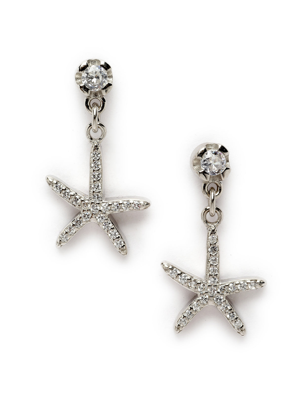 Pissara by Sukkhi Sparkling 925 Sterling Silver Star Shaped Cubic Zirconia Dangle Earrings For Women & Girls|with Authenticity Certificate, 925 Stamp & 6 Months Warranty E105112