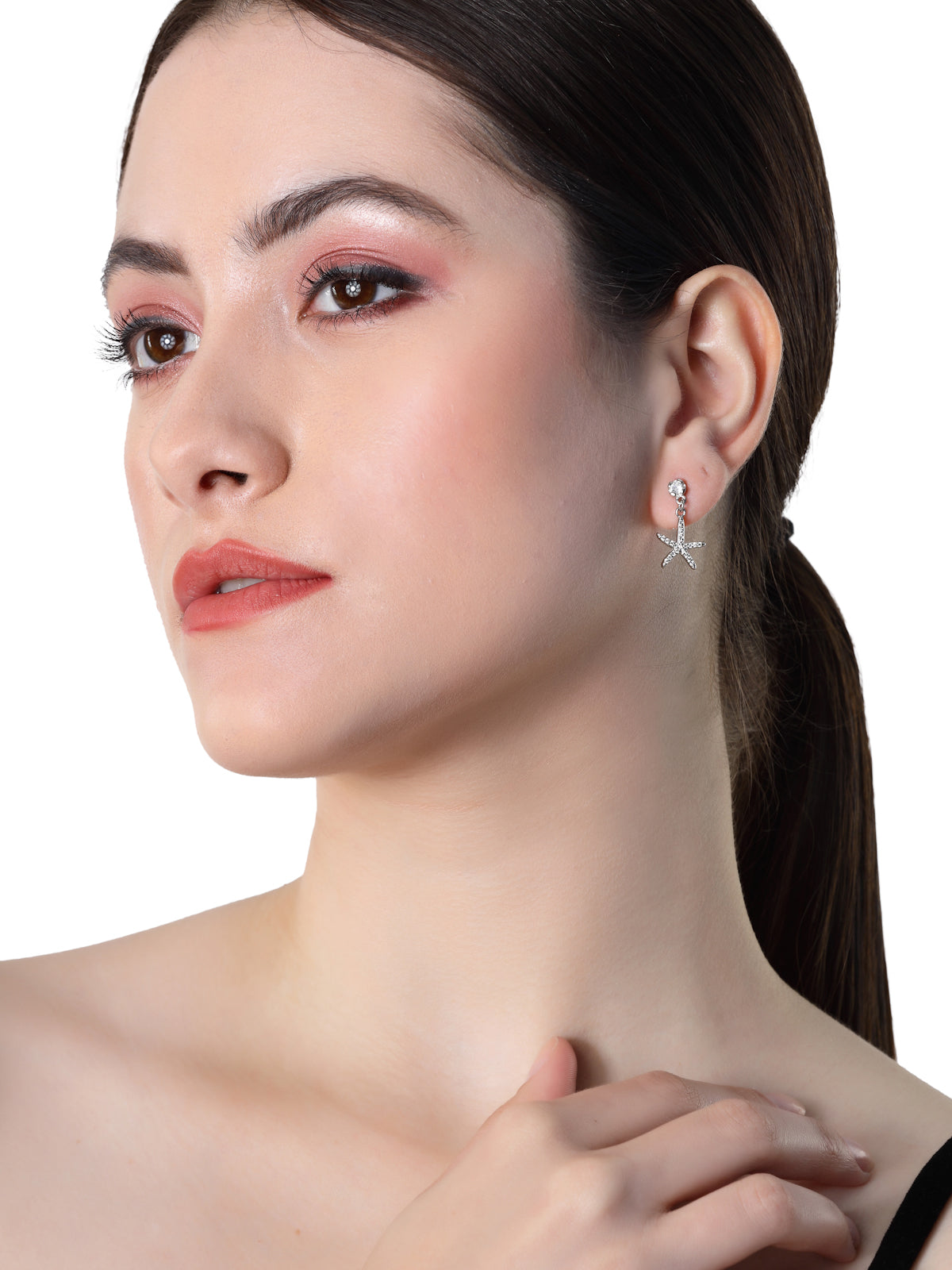 Pissara by Sukkhi Sparkling 925 Sterling Silver Star Shaped Cubic Zirconia Dangle Earrings For Women & Girls|with Authenticity Certificate, 925 Stamp & 6 Months Warranty E105112