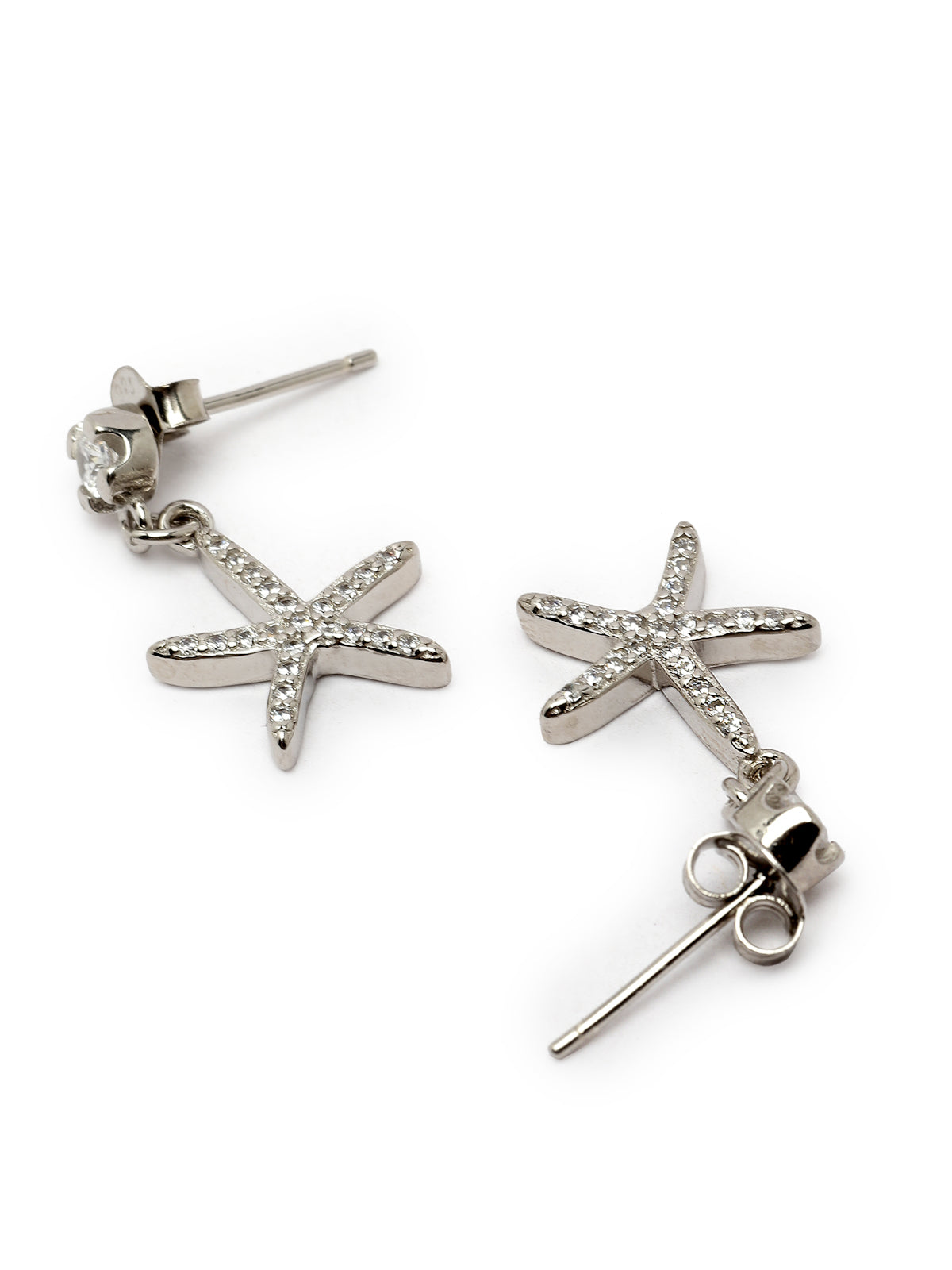 Pissara by Sukkhi Sparkling 925 Sterling Silver Star Shaped Cubic Zirconia Dangle Earrings For Women & Girls|with Authenticity Certificate, 925 Stamp & 6 Months Warranty E105112