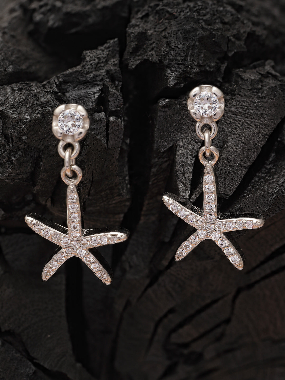 Pissara by Sukkhi Sparkling 925 Sterling Silver Star Shaped Cubic Zirconia Dangle Earrings For Women & Girls|with Authenticity Certificate, 925 Stamp & 6 Months Warranty E105112
