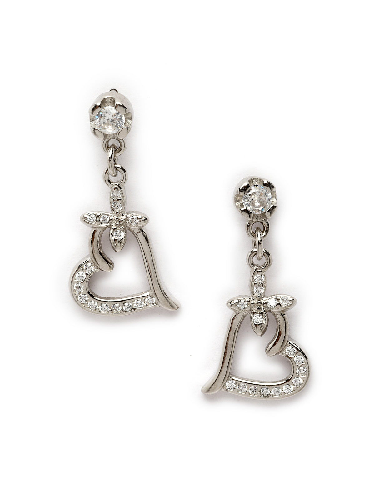 Pissara by Sukkhi Adorable 925 Sterling Silver Heart Shaped Cubic Zirconia Dangle Earrings For Women & Girls|with Authenticity Certificate, 925 Stamp & 6 Months Warranty E105113