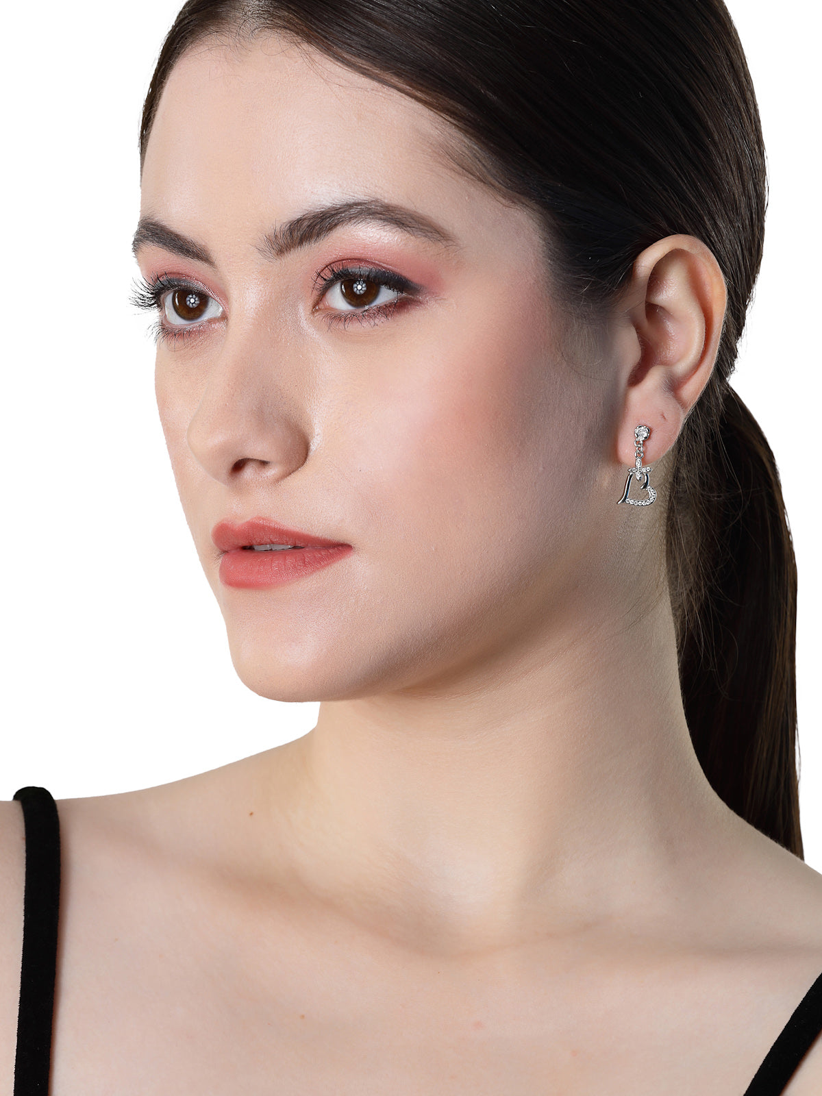 Pissara by Sukkhi Adorable 925 Sterling Silver Heart Shaped Cubic Zirconia Dangle Earrings For Women & Girls|with Authenticity Certificate, 925 Stamp & 6 Months Warranty E105113