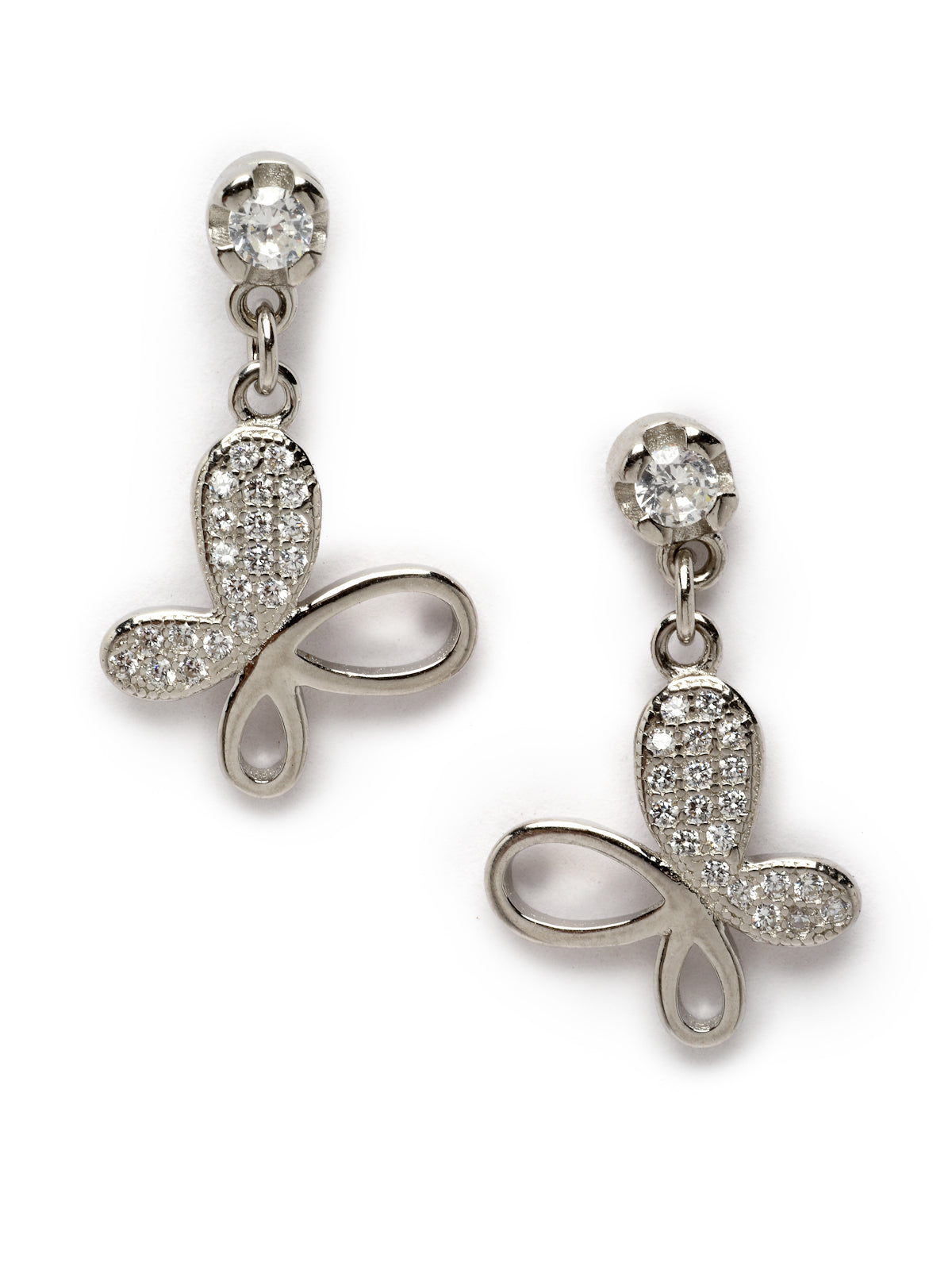 Pissara by Sukkhi Beautiful 925 Sterling Silver Butterfly Shaped Cubic Zirconia Dangle Earrings For Women & Girls|with Authenticity Certificate, 925 Stamp & 6 Months Warranty E105114