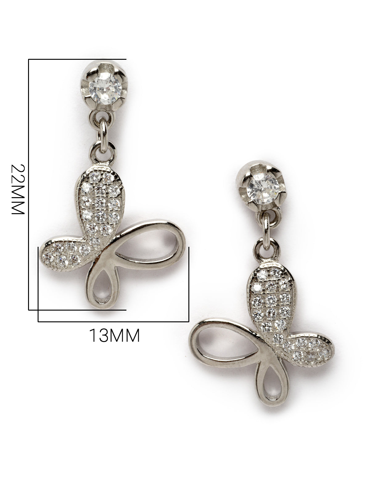 Pissara by Sukkhi Beautiful 925 Sterling Silver Butterfly Shaped Cubic Zirconia Dangle Earrings For Women & Girls|with Authenticity Certificate, 925 Stamp & 6 Months Warranty E105114