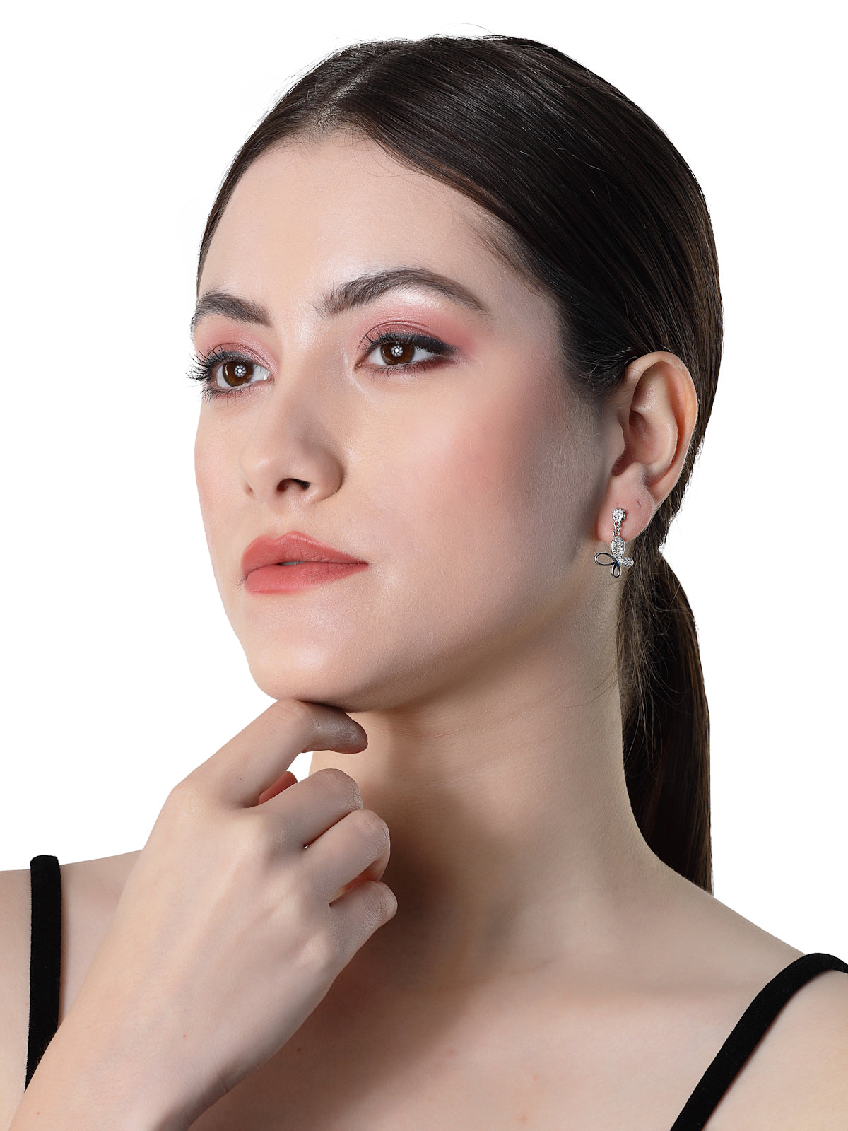 Pissara by Sukkhi Beautiful 925 Sterling Silver Butterfly Shaped Cubic Zirconia Dangle Earrings For Women & Girls|with Authenticity Certificate, 925 Stamp & 6 Months Warranty E105114