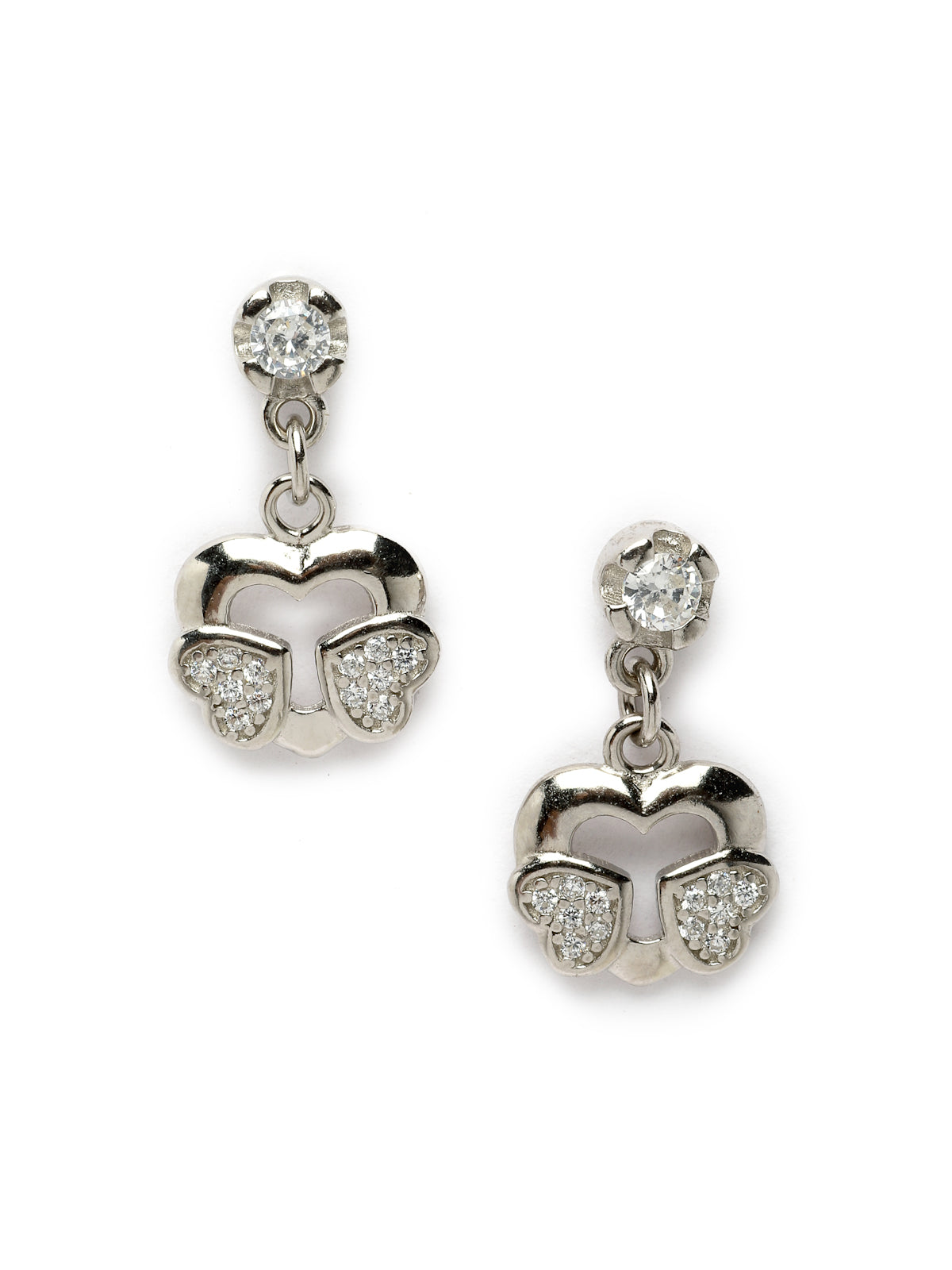 Pissara by Sukkhi Spectacular 925 Sterling Silver Heart Shaped Cubic Zirconia Dangle Earrings For Women & Girls|with Authenticity Certificate, 925 Stamp & 6 Months Warranty E105115