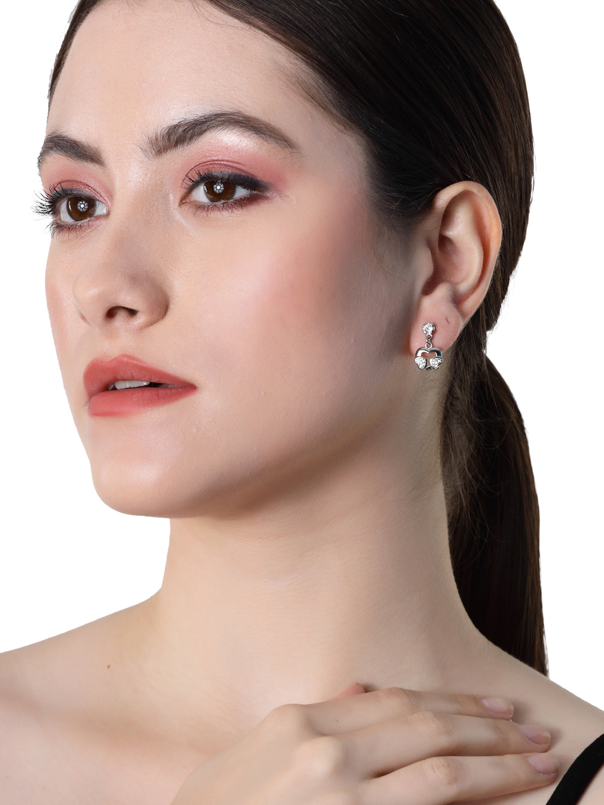 Pissara by Sukkhi Spectacular 925 Sterling Silver Heart Shaped Cubic Zirconia Dangle Earrings For Women & Girls|with Authenticity Certificate, 925 Stamp & 6 Months Warranty E105115