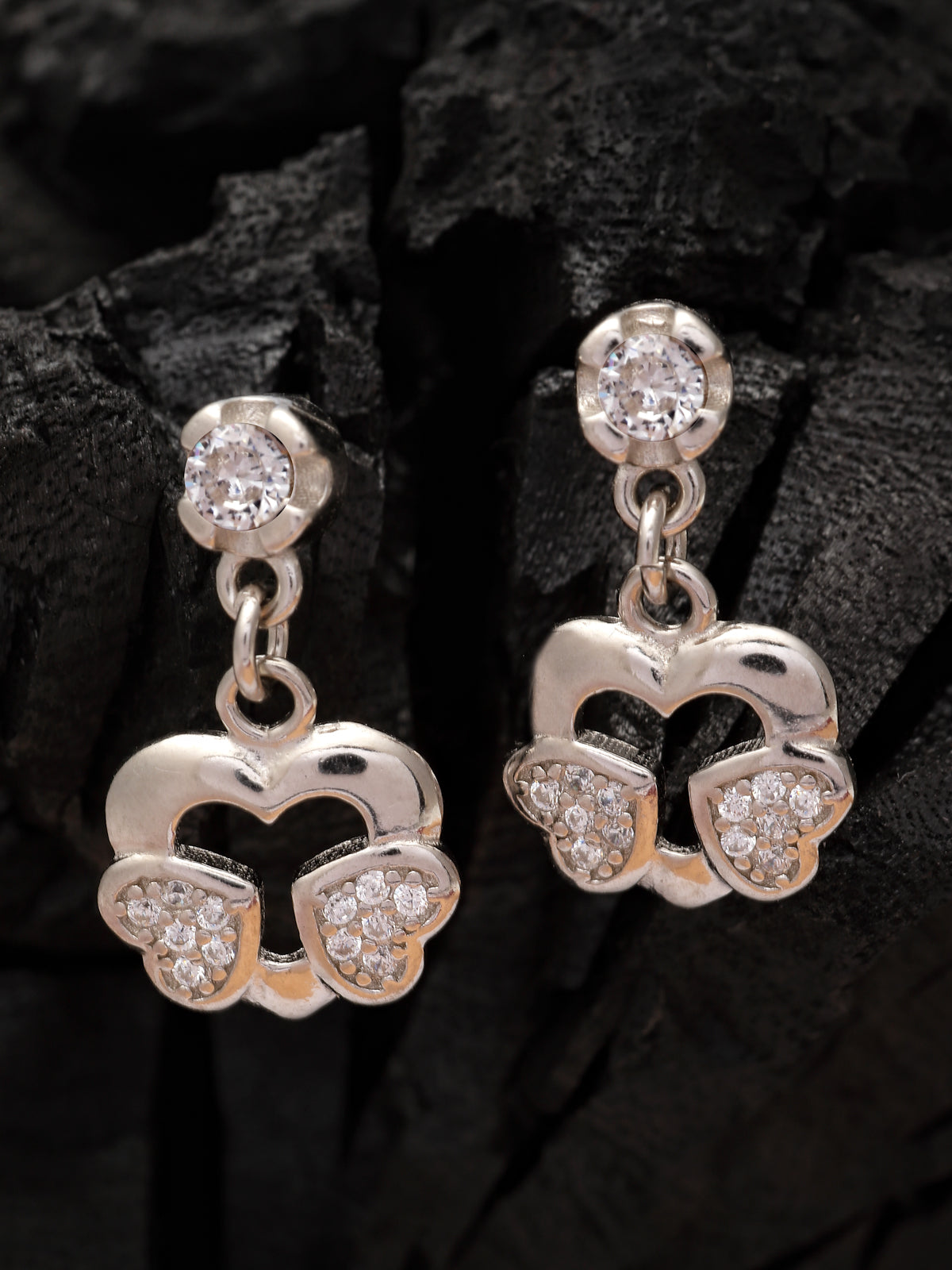 Pissara by Sukkhi Spectacular 925 Sterling Silver Heart Shaped Cubic Zirconia Dangle Earrings For Women & Girls|with Authenticity Certificate, 925 Stamp & 6 Months Warranty E105115