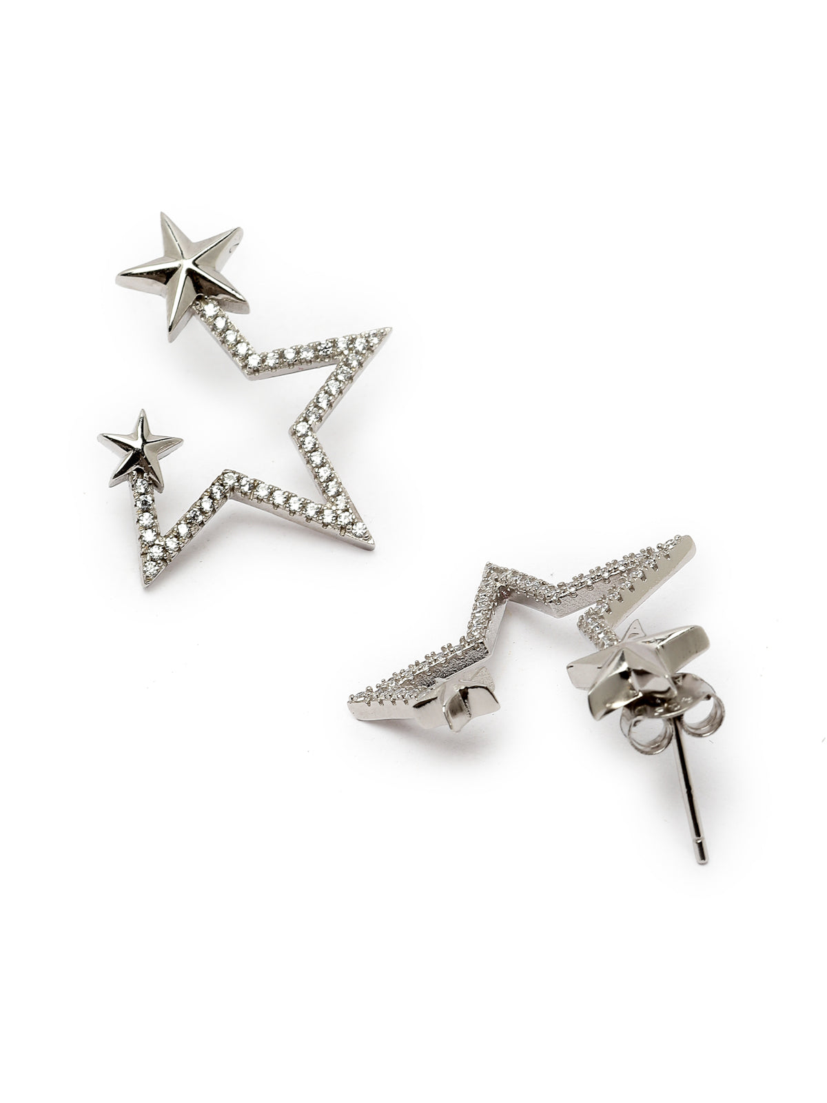 Pissara by Sukkhi Fancy 925 Sterling Silver Star Shaped Cubic Zirconia Stud Earrings For Women & Girls|with Authenticity Certificate, 925 Stamp & 6 Months Warranty E105130