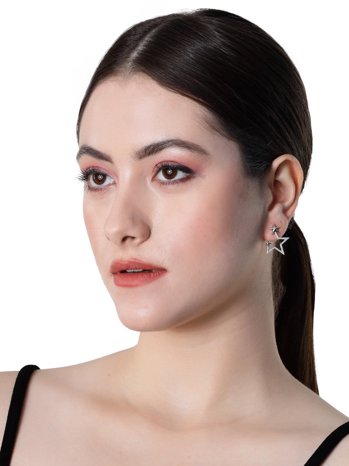 Pissara by Sukkhi Fancy 925 Sterling Silver Star Shaped Cubic Zirconia Stud Earrings For Women & Girls|with Authenticity Certificate, 925 Stamp & 6 Months Warranty E105130