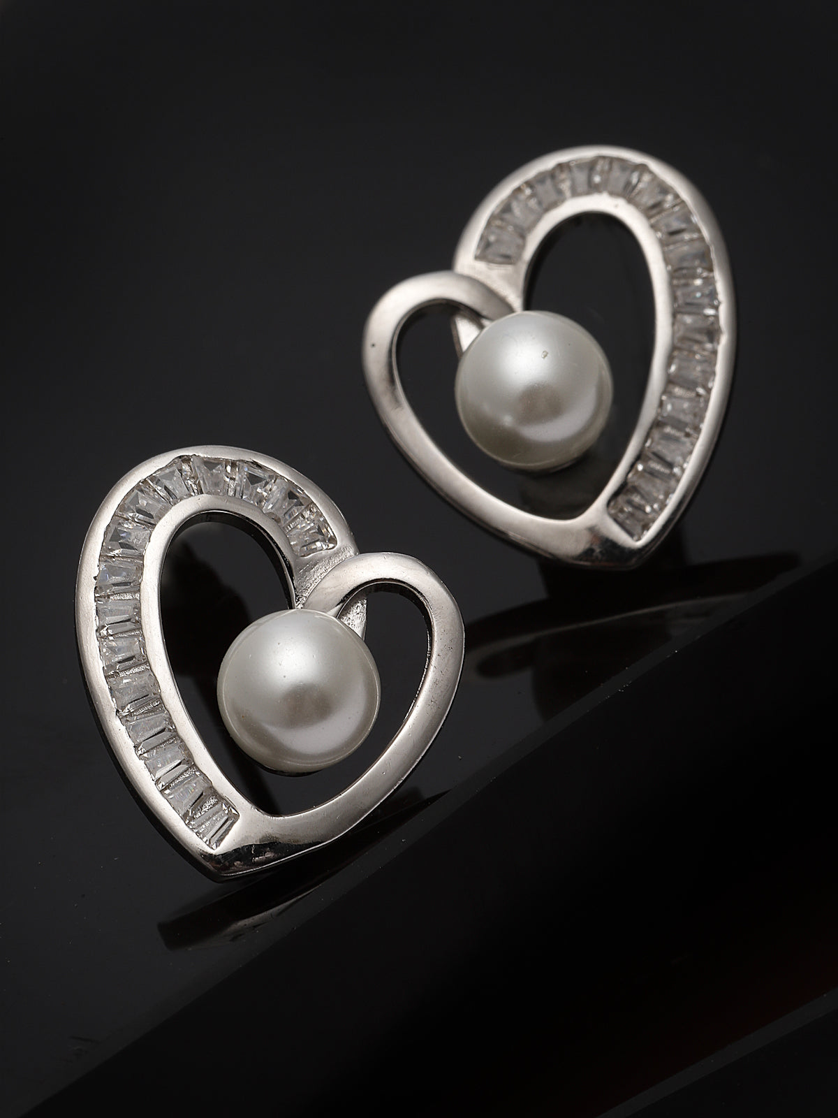 Pissara by Sukkhi Trendy 925 Sterling Silver Heart Shaped Cubic Zirconia Stud Earrings For Women & Girls|with Authenticity Certificate, 925 Stamp & 6 Months Warranty E105131