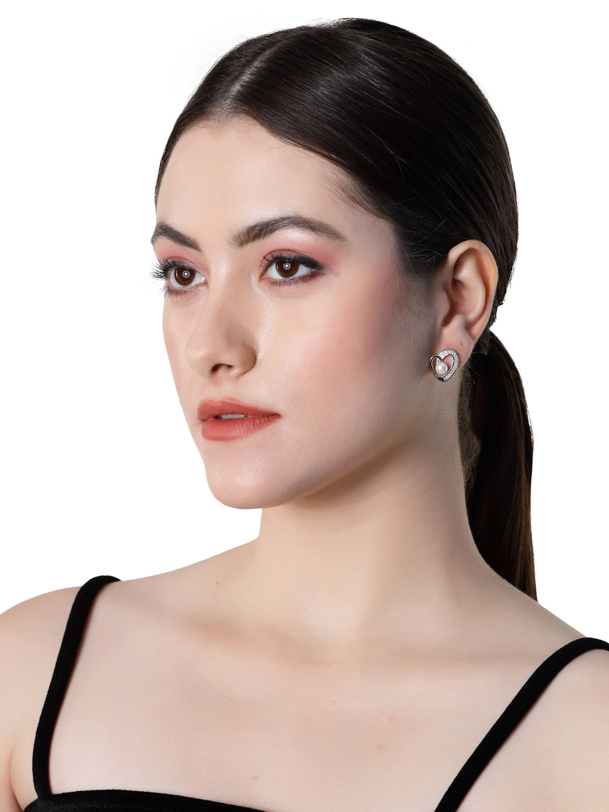 Pissara by Sukkhi Trendy 925 Sterling Silver Heart Shaped Cubic Zirconia Stud Earrings For Women & Girls|with Authenticity Certificate, 925 Stamp & 6 Months Warranty E105131