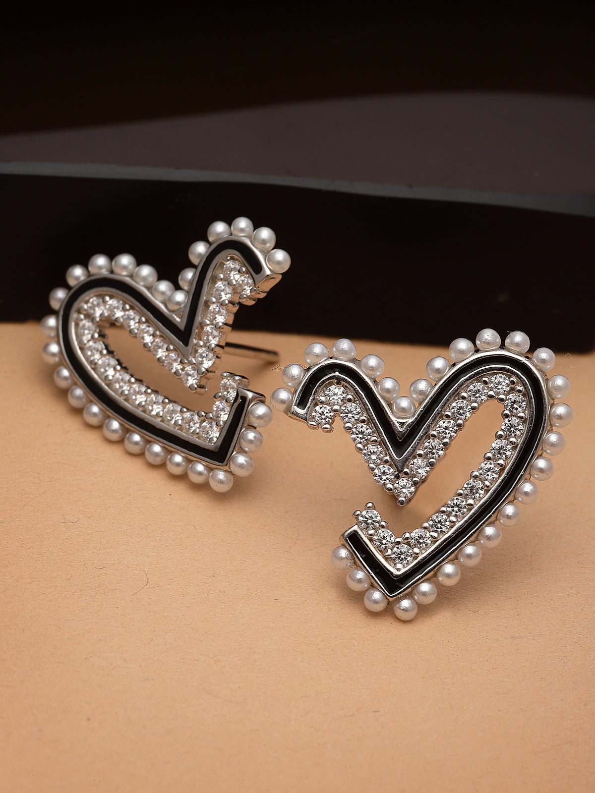 Pissara by Sukkhi Trendy 925 Sterling Silver Heart Shaped Cubic Zirconia Stud Earrings For Women & Girls|with Authenticity Certificate, 925 Stamp & 6 Months Warranty E105132
