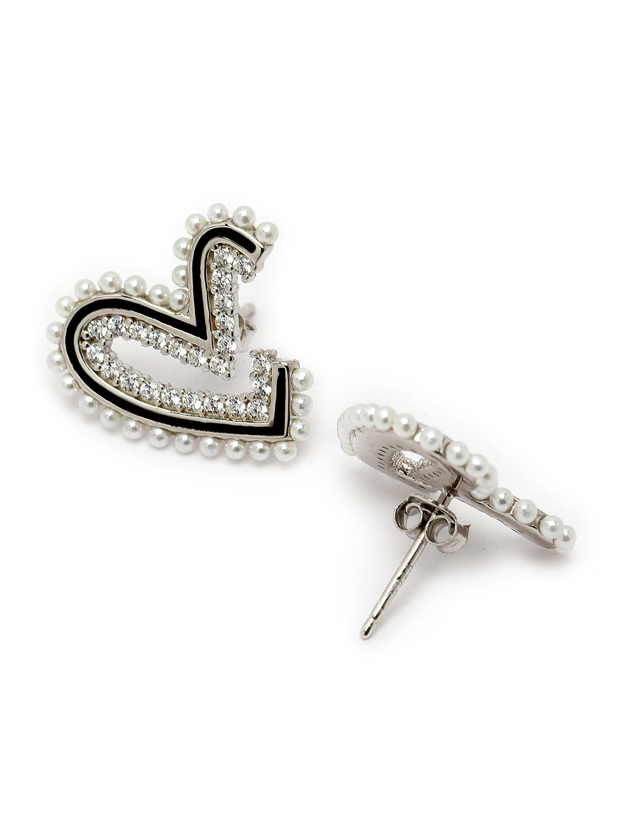 Pissara by Sukkhi Trendy 925 Sterling Silver Heart Shaped Cubic Zirconia Stud Earrings For Women & Girls|with Authenticity Certificate, 925 Stamp & 6 Months Warranty E105132