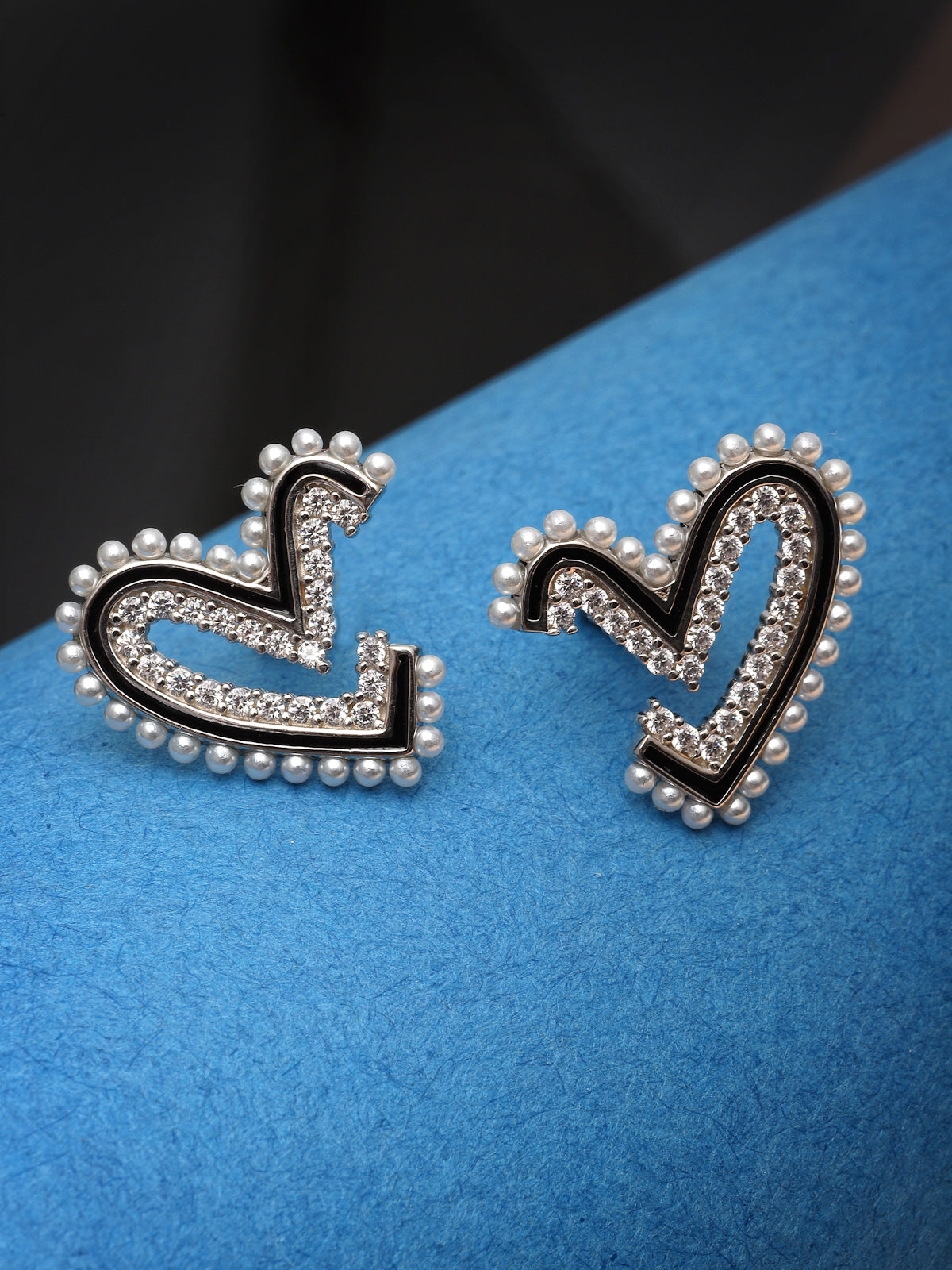 Pissara by Sukkhi Trendy 925 Sterling Silver Heart Shaped Cubic Zirconia Stud Earrings For Women & Girls|with Authenticity Certificate, 925 Stamp & 6 Months Warranty E105132