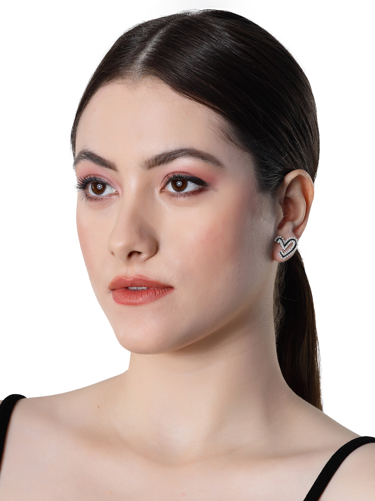 Pissara by Sukkhi Trendy 925 Sterling Silver Heart Shaped Cubic Zirconia Stud Earrings For Women & Girls|with Authenticity Certificate, 925 Stamp & 6 Months Warranty E105132