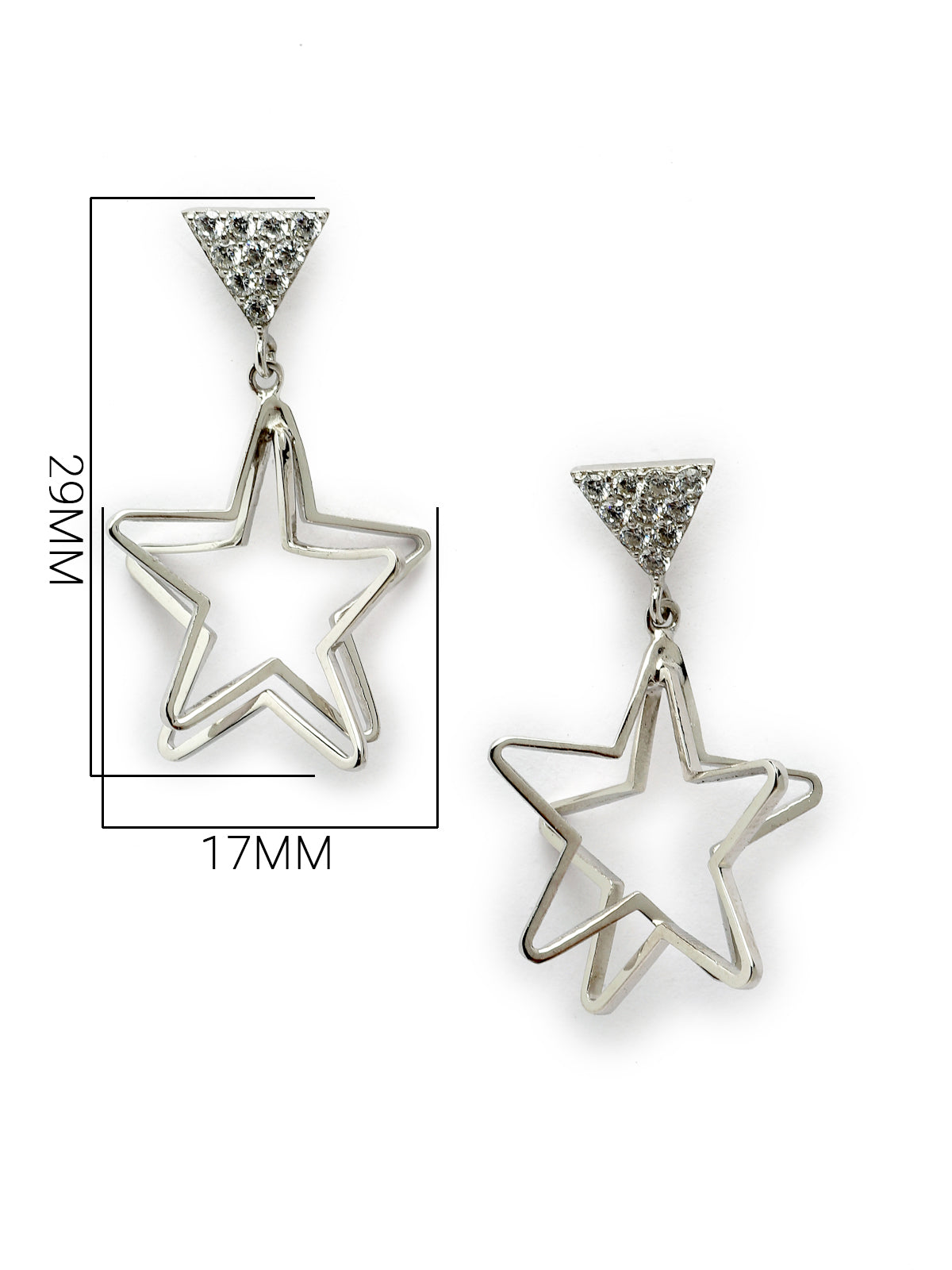 Pissara by Sukkhi Gleaming 925 Sterling Silver Star Shaped Cubic Zirconia Dangle Earrings For Women & Girls|with Authenticity Certificate, 925 Stamp & 6 Months Warranty E105134
