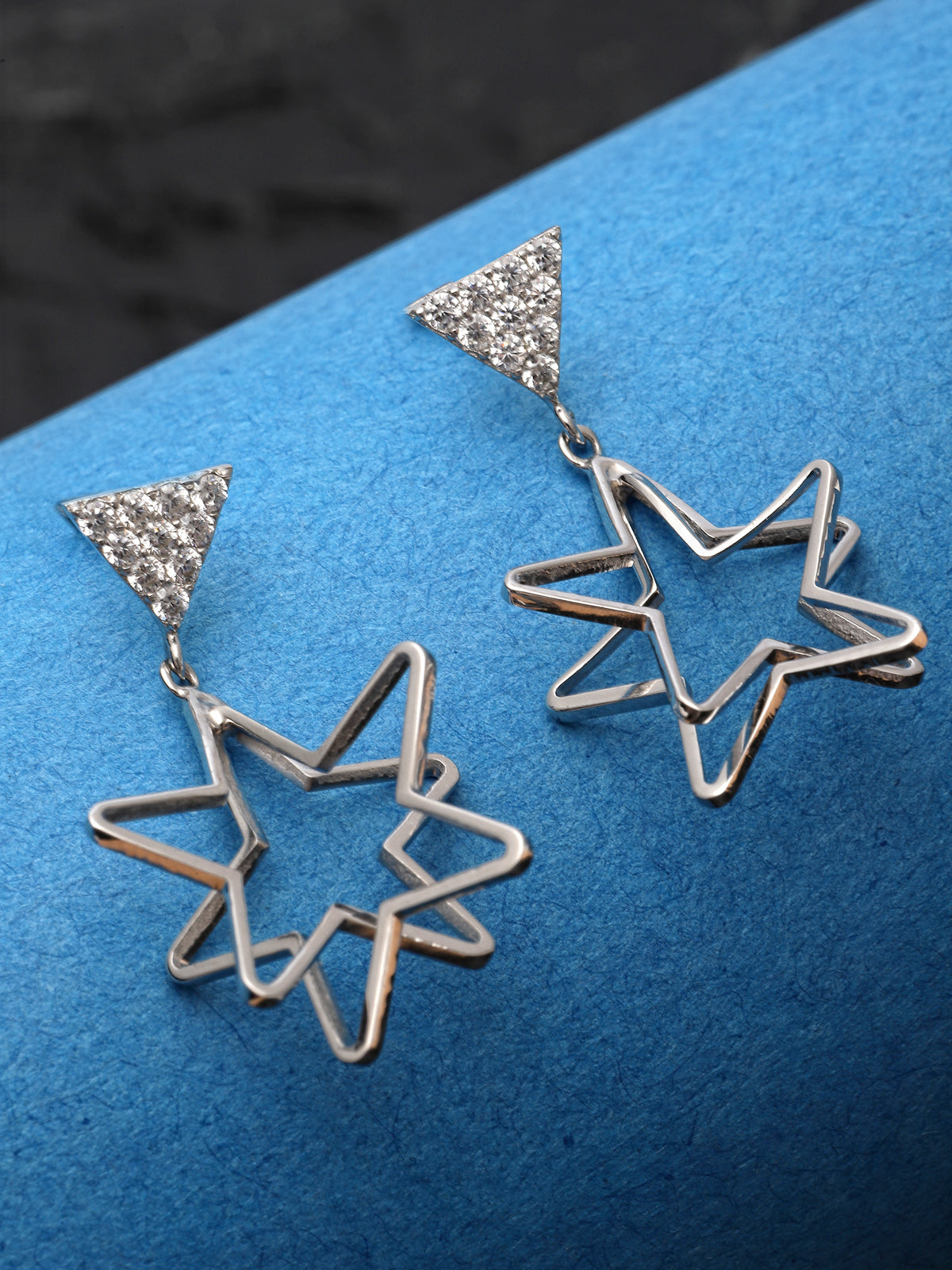 Pissara by Sukkhi Gleaming 925 Sterling Silver Star Shaped Cubic Zirconia Dangle Earrings For Women & Girls|with Authenticity Certificate, 925 Stamp & 6 Months Warranty E105134