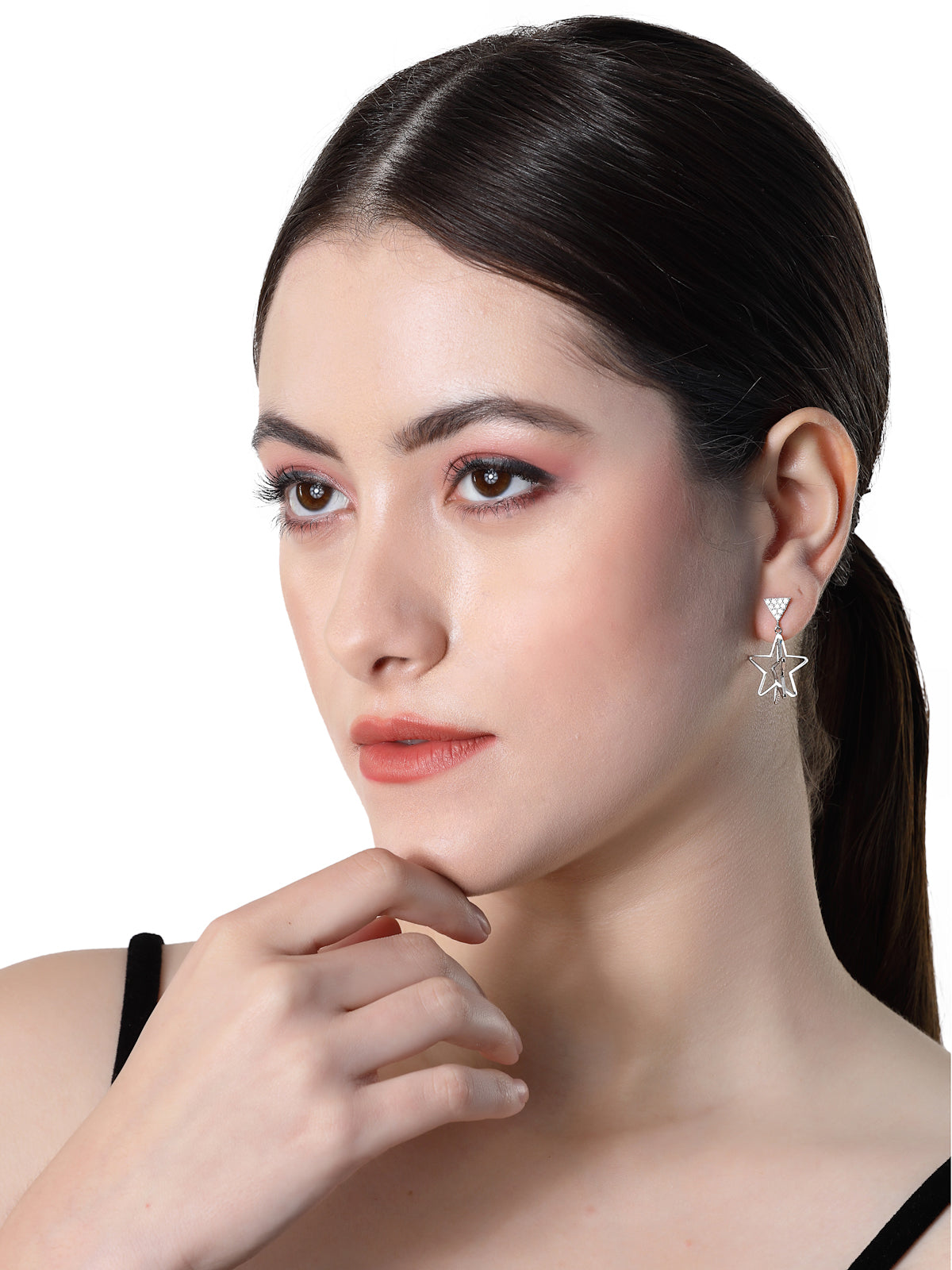 Pissara by Sukkhi Gleaming 925 Sterling Silver Star Shaped Cubic Zirconia Dangle Earrings For Women & Girls|with Authenticity Certificate, 925 Stamp & 6 Months Warranty E105134